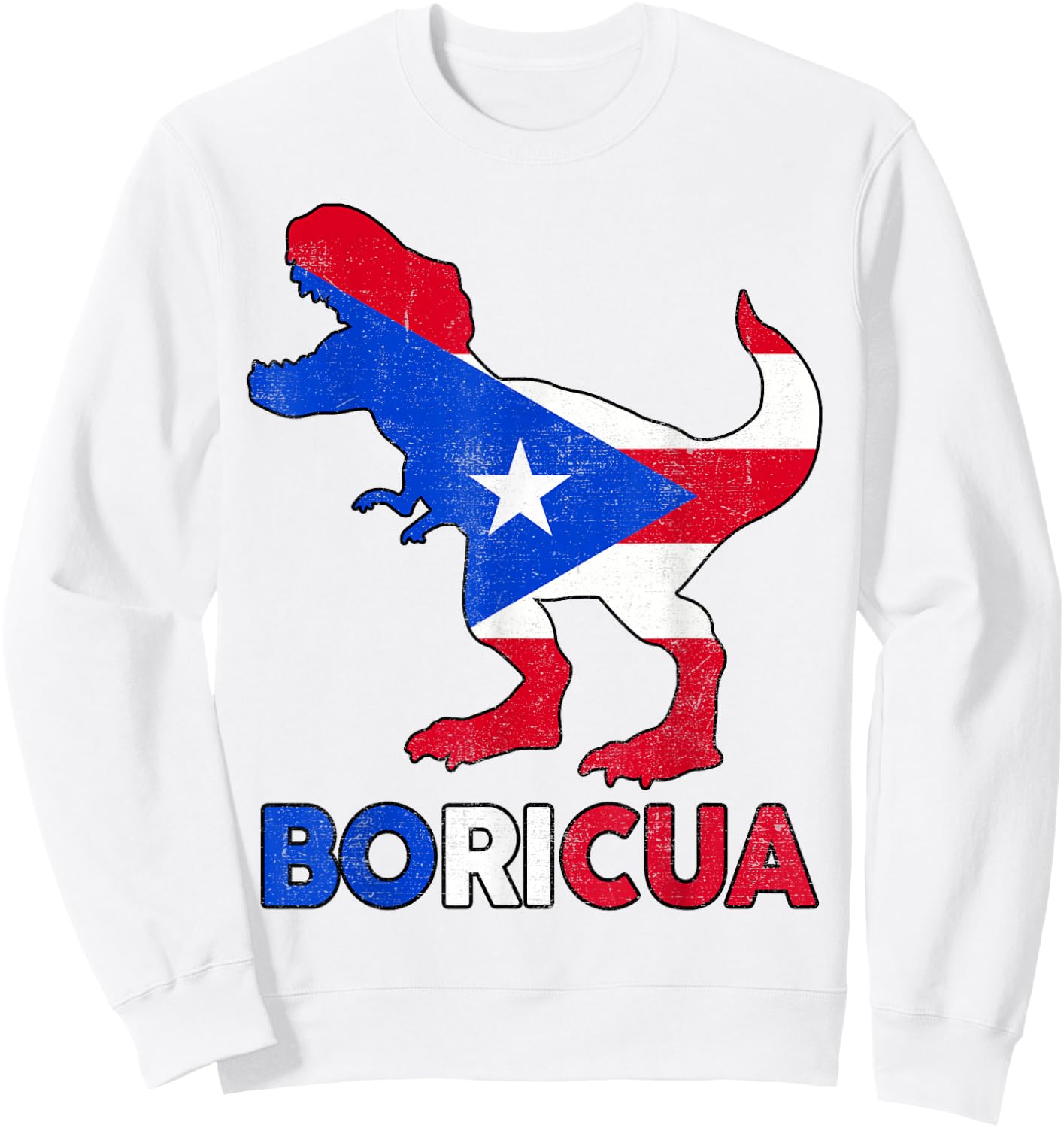 Boricua Puerto Rico Boys Dino Rican Flag Hispanic Heritage Sweatshirt - Sweatshirt | White
