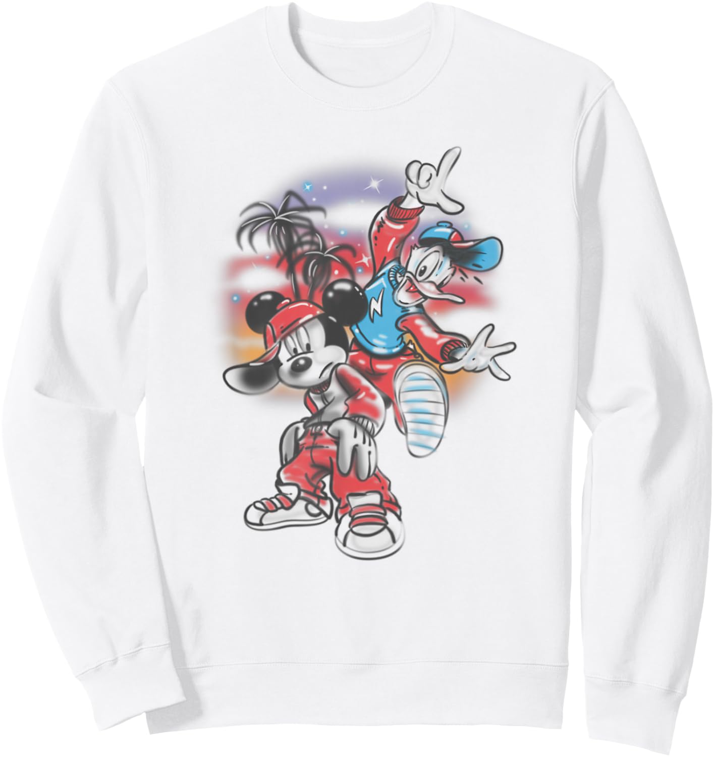 Disney Mickey And Friends Air Brush Graffiti Mickey & Donald Sweatshirt - Sweatshirt | White