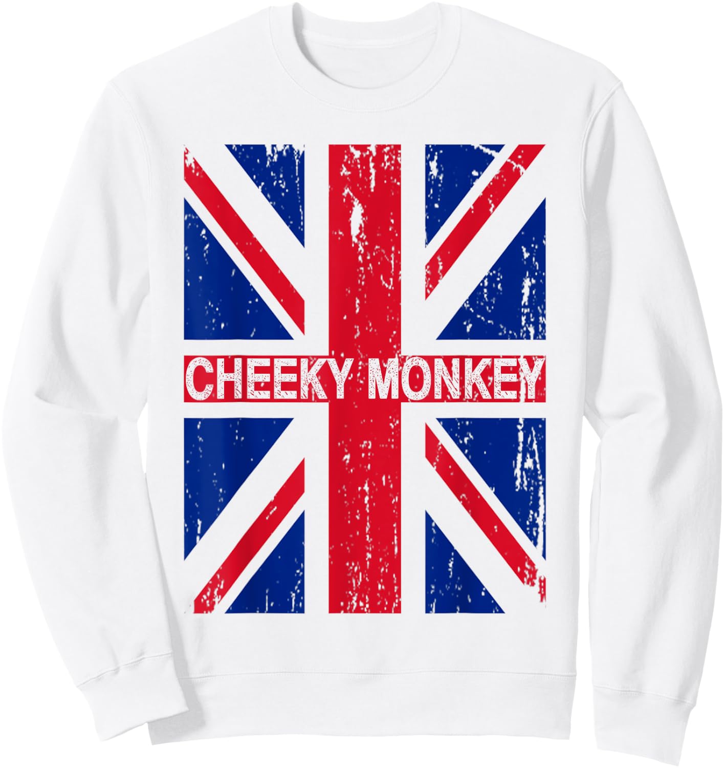 Cheeky Monkey Union Jack Great Britain Flag British Slang Sweatshirt - Sweatshirt | White