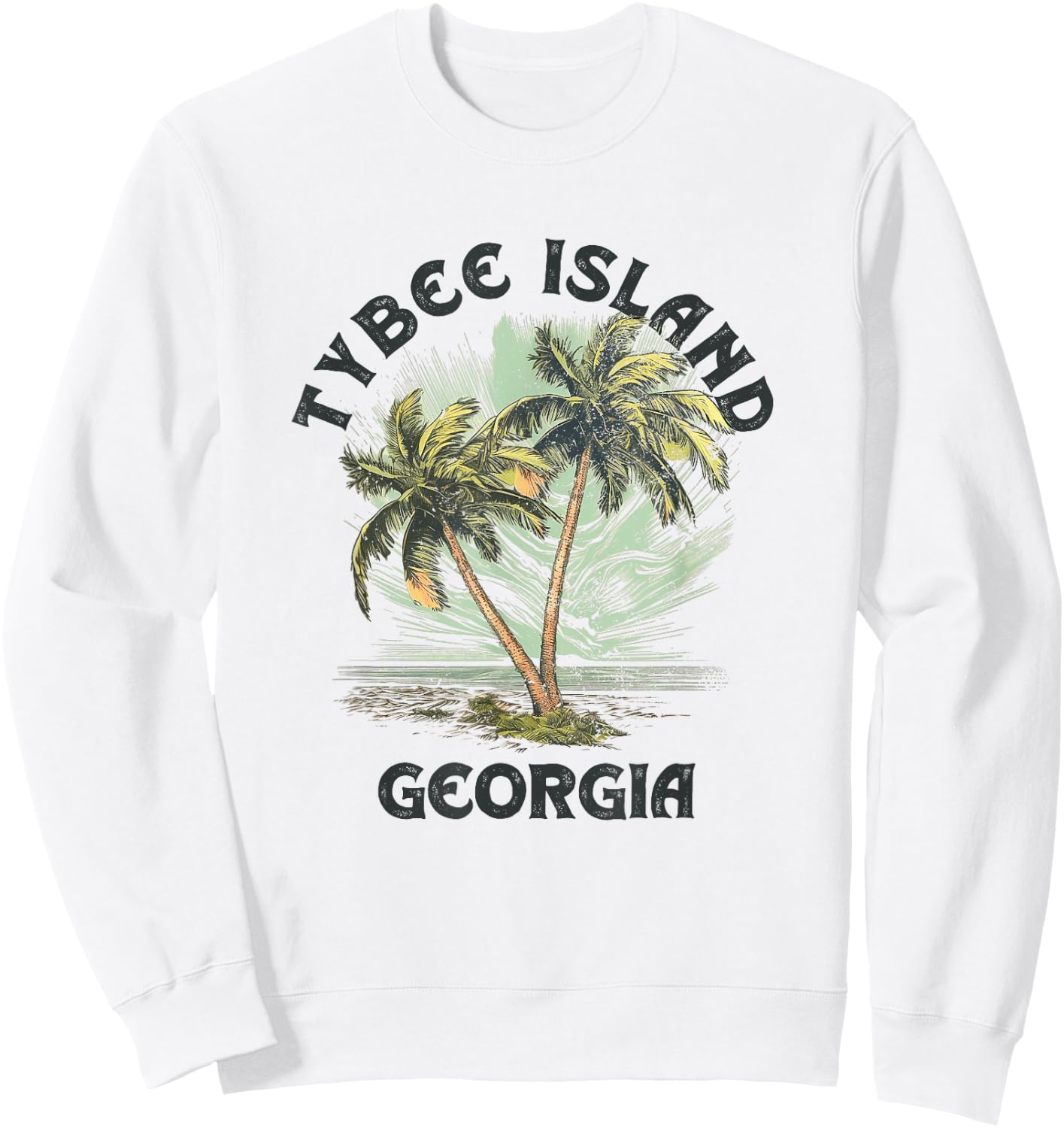 Tybee Island Georgia Palms Vintage Beach Women Sweatshirt - Sweatshirt | White