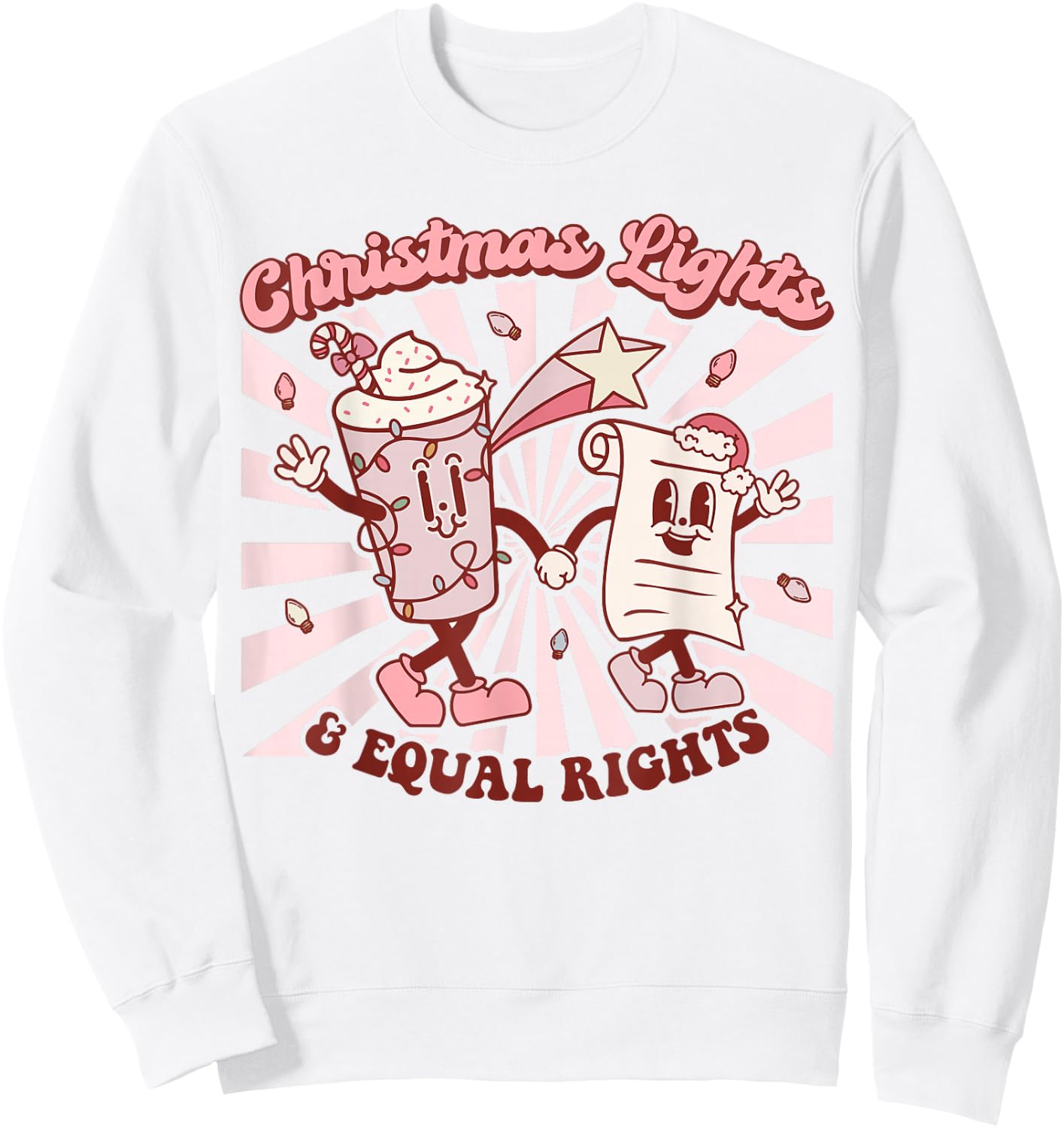Trendy Christmas Retro Santa Equality Co. Christmas Lights & Equal Rights Feminist Sweatshirt - Sweatshirt | White
