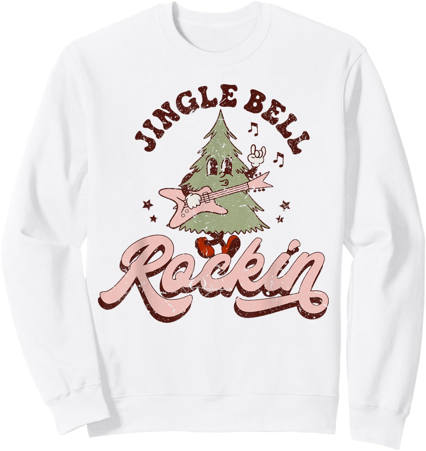 Jingle Bell Rock Rockin' Christmas Tree Retro Music Gifts Sweatshirt - Sweatshirt | White