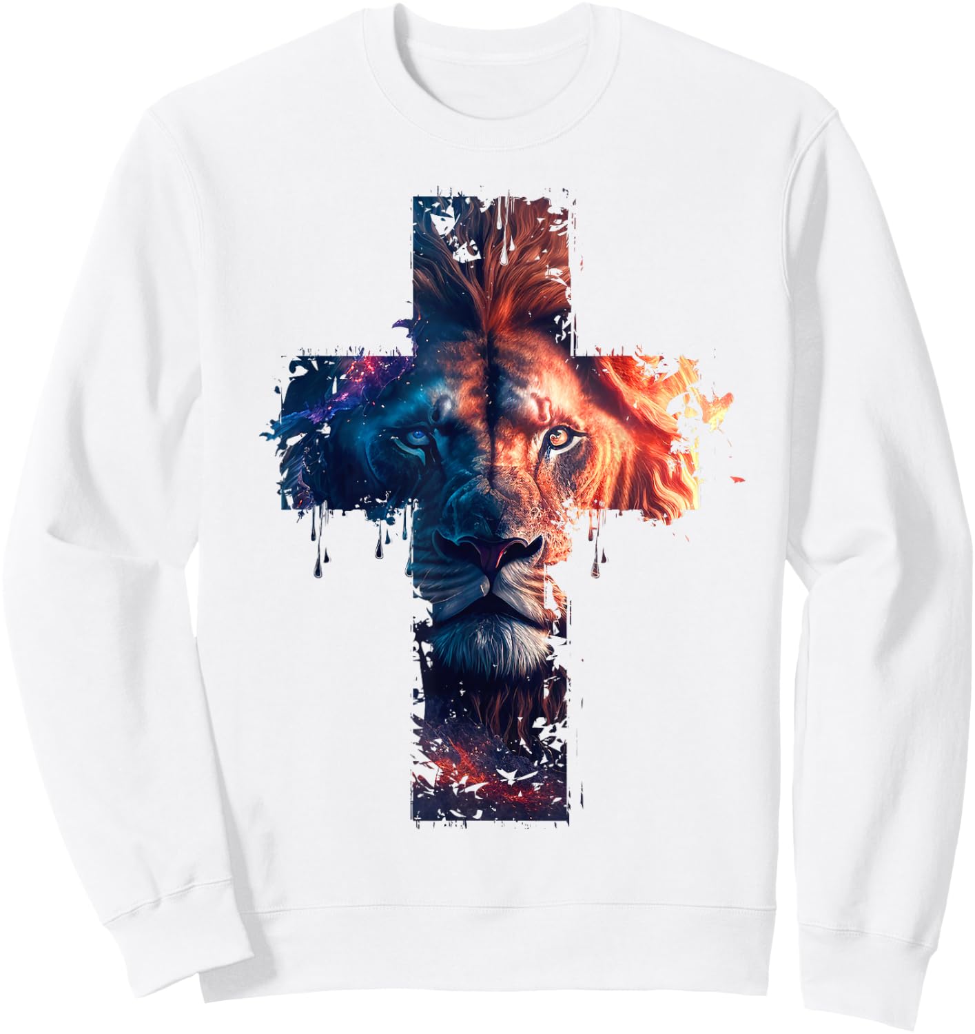 Lion of Judah Cross of Jesus Christ Christian Faith Graphic Sweatshirt - Sweatshirt | White