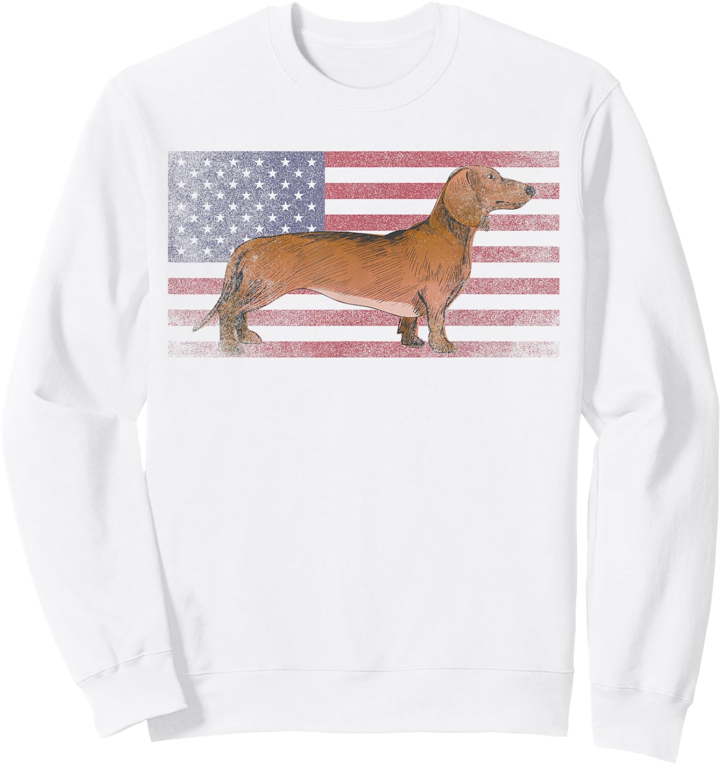 Dachshund Dog 4th of July American Flag America Patriotic Sweatshirt - Sweatshirt | White
