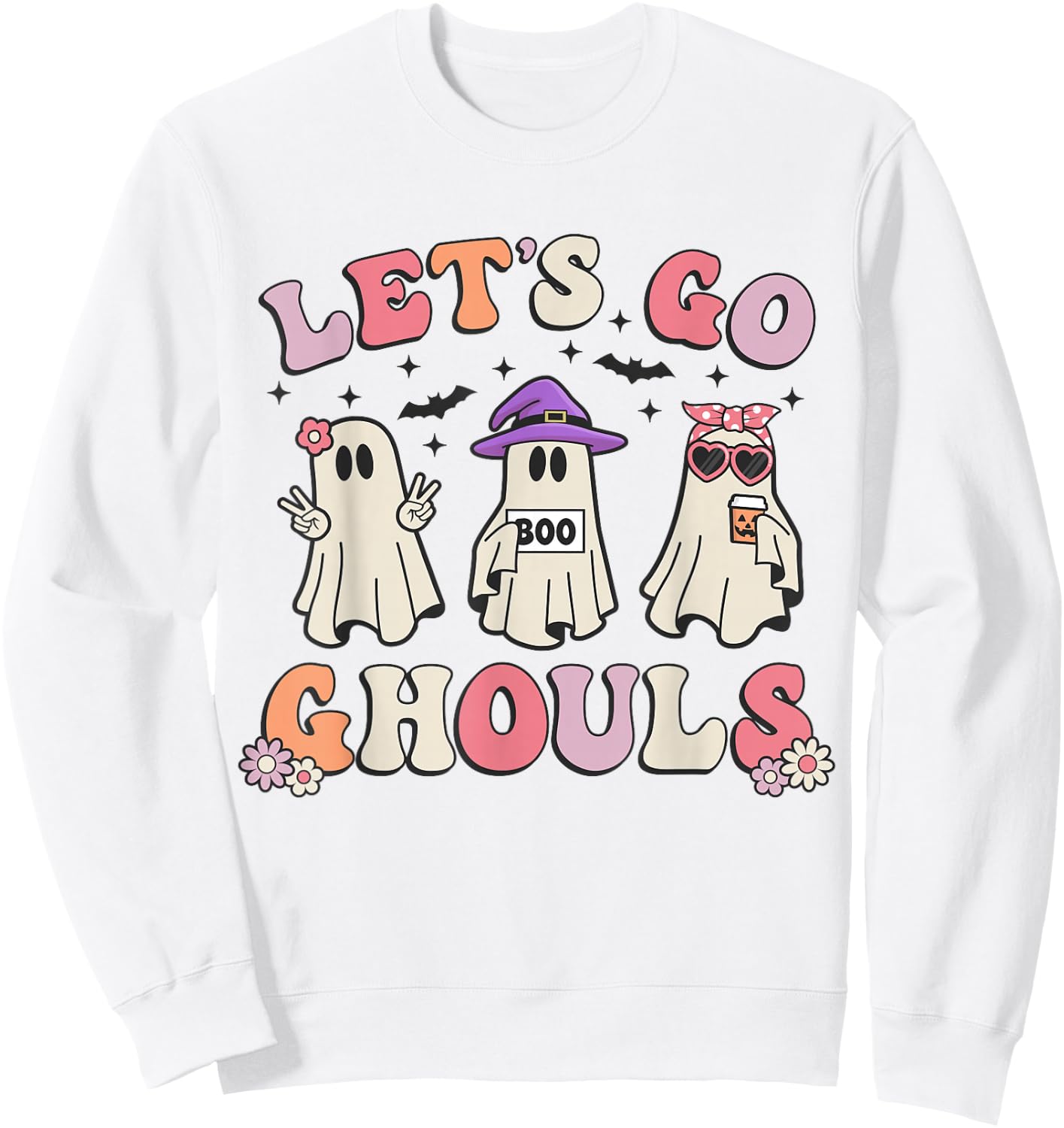 Lets Go Ghouls Retro Halloween Ghost Women Toddler Girl Sweatshirt - Sweatshirt | White
