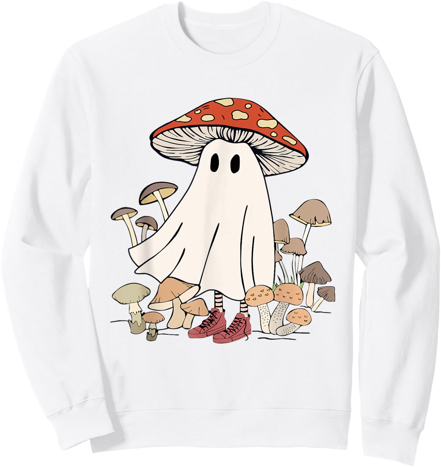 Mushroom Ghost Spooky Season Creepy Mushroom Boo Halloween Sweatshirt - Sweatshirt | White
