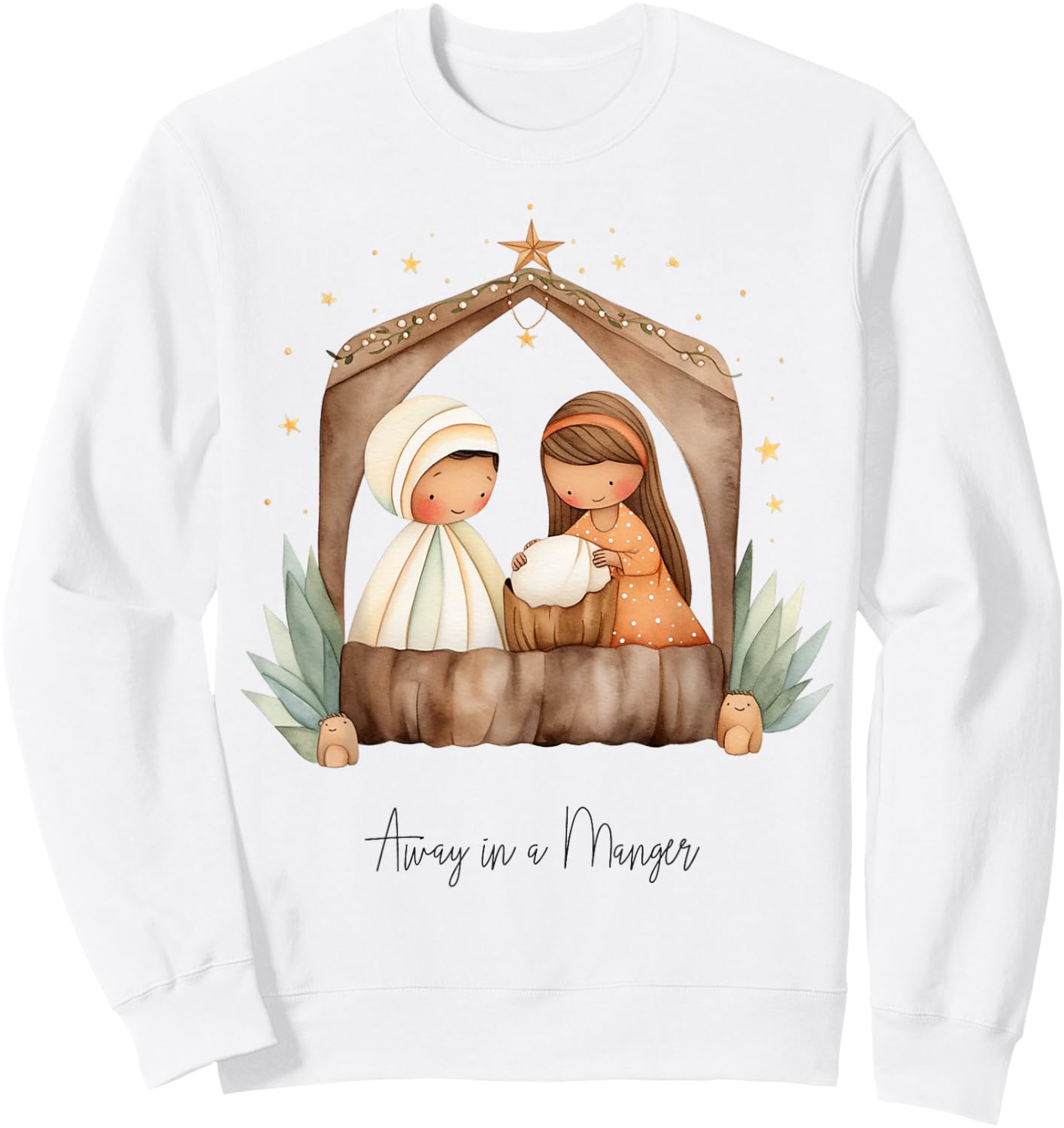 Boho Nativity Scene Away in a Manger Christmas Sweatshirt - Sweatshirt | White