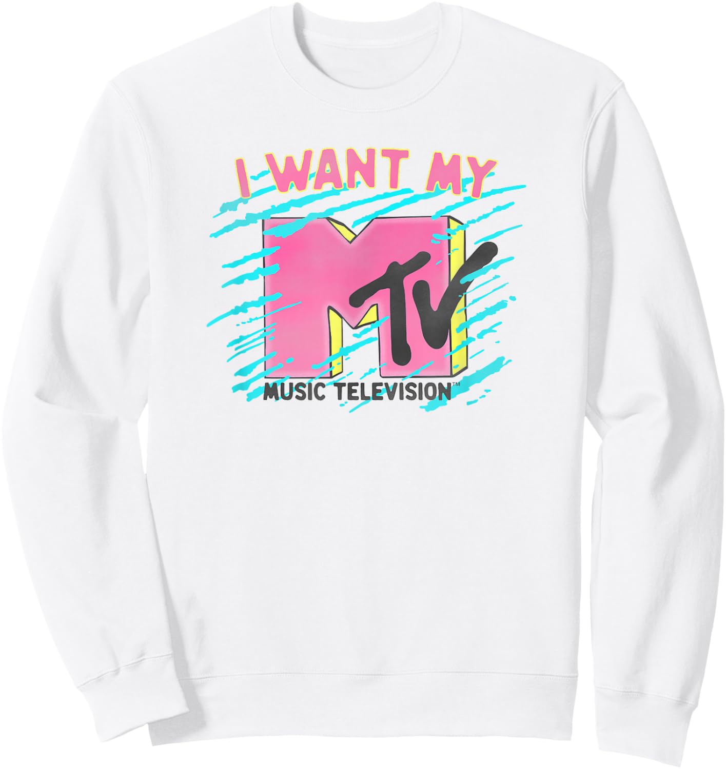 MTV Music Television I Want My MTV Neon Classic Logo Sweatshirt - Sweatshirt | White