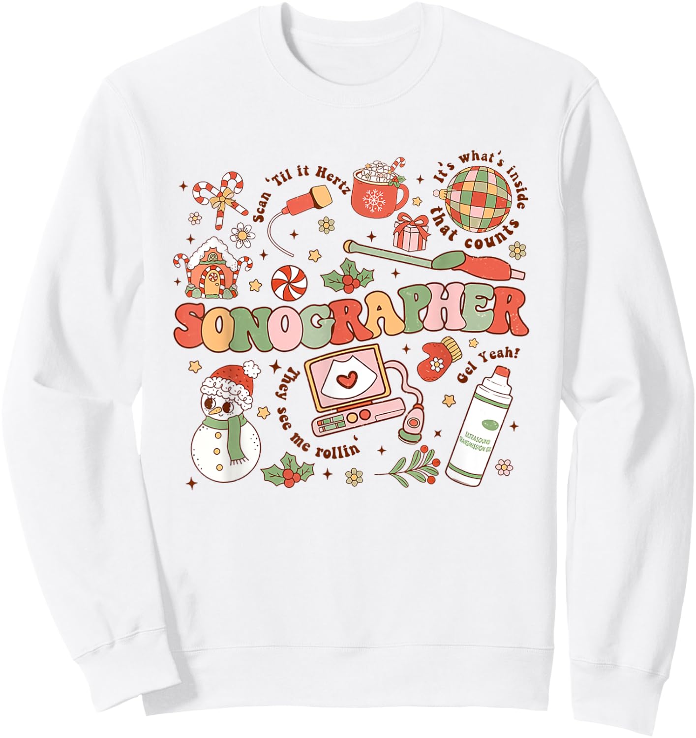 Women Retro Christmas Sonographer Ultrasound Technologist Sweatshirt - Sweatshirt | White