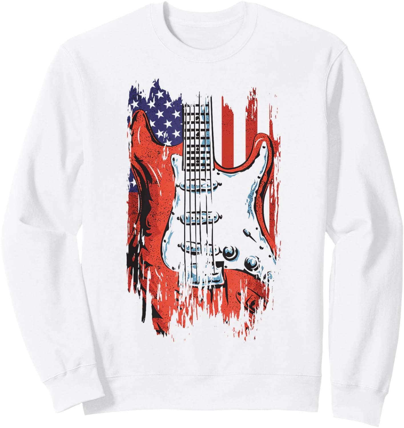 American Flag Guitar 4th of July Guitarist USA Country Music Sweatshirt - Sweatshirt | White