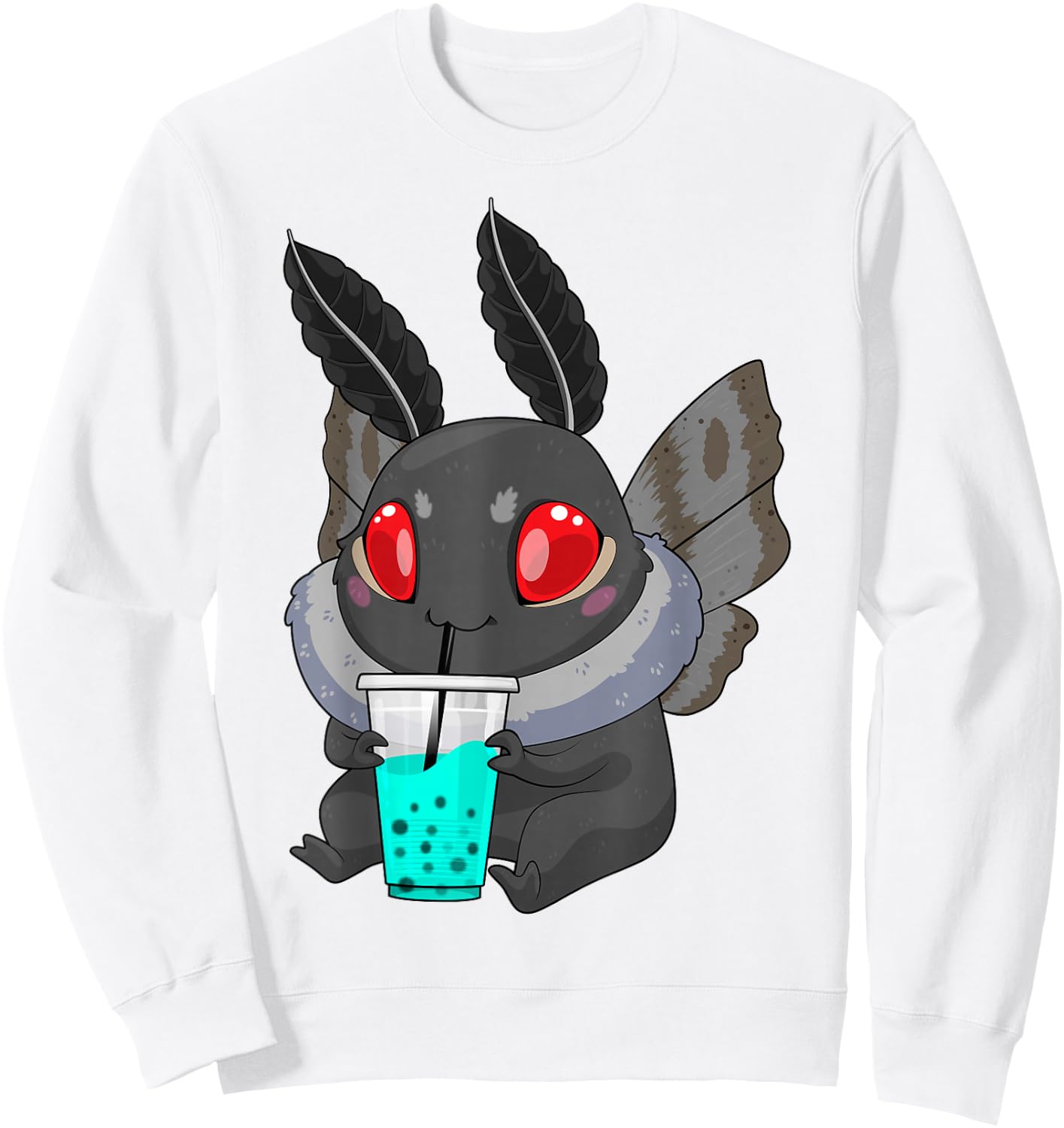 Mothman Bubble Tea Cryptid Kawaii Boba Creature Folklore Sweatshirt - Sweatshirt | White