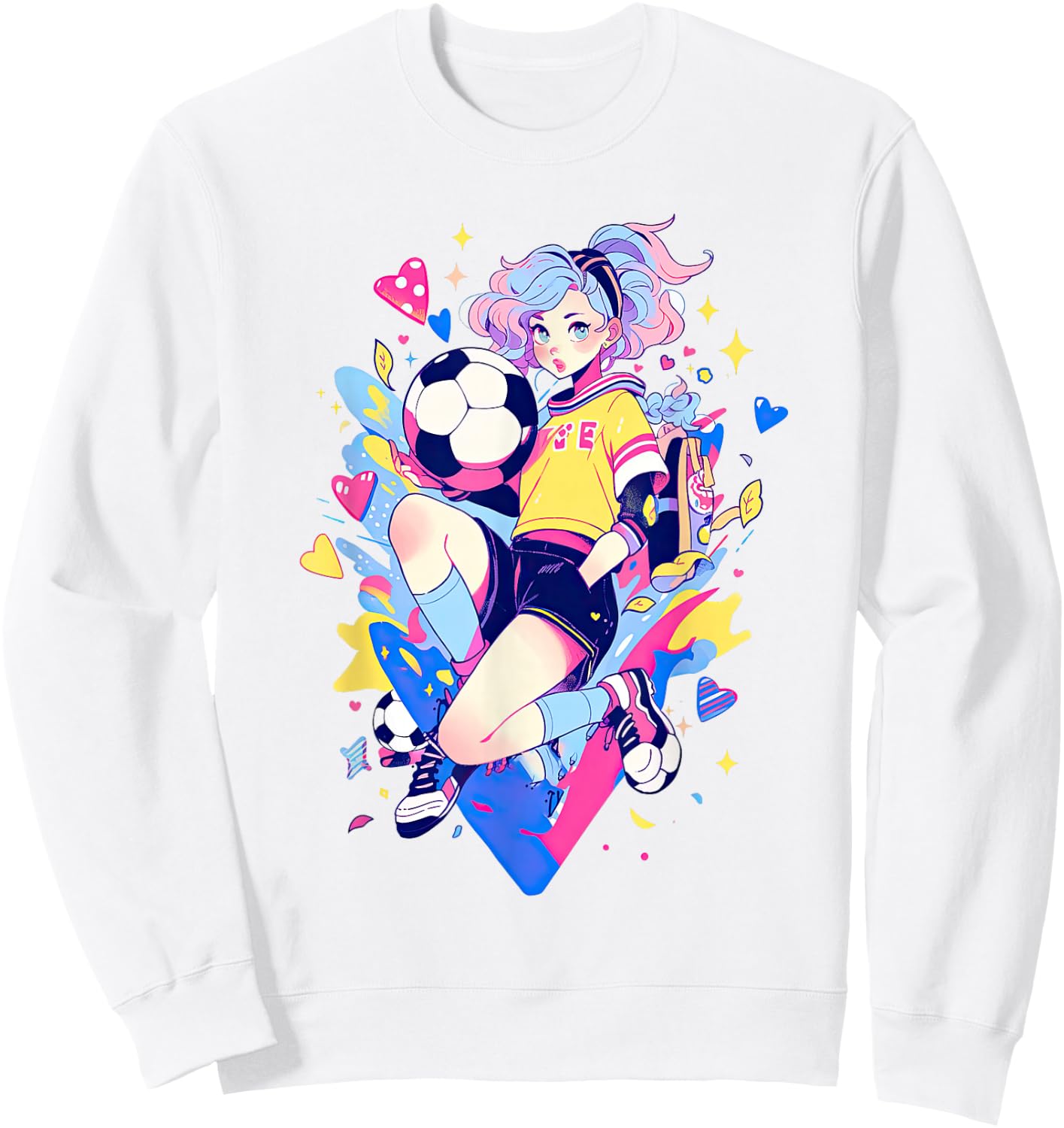 Soccer Girl in funny Pastel japan Anime Aesthetic japanese Sweatshirt - Sweatshirt | White