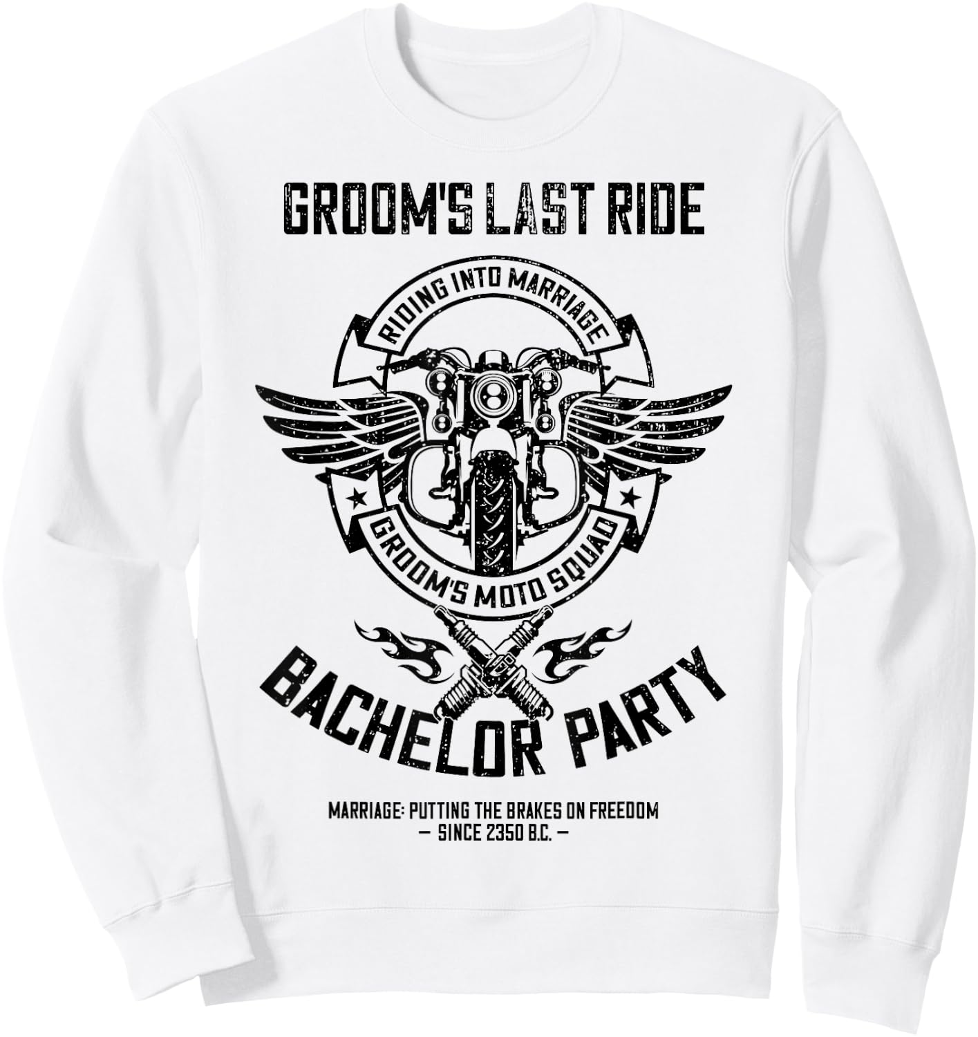 Groom's Last Ride, Retro Motorcycle Bachelor Party 2/2 Squad Sweatshirt - Sweatshirt | White