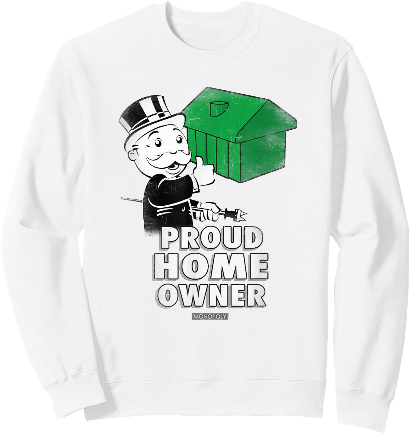 Monopoly Mr. Monopoly Proud Home Owner Vintage House Logo Sweatshirt - Sweatshirt | White
