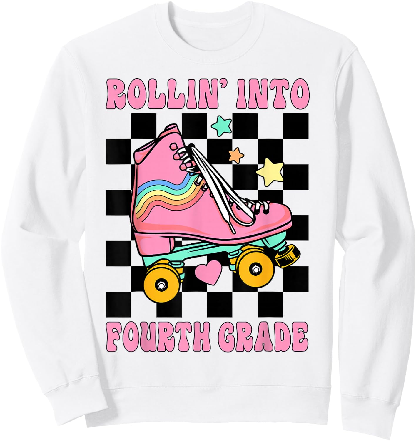 Rolling Into Fourth Grade Retro Roller Skates Back To School Sweatshirt - Sweatshirt | White