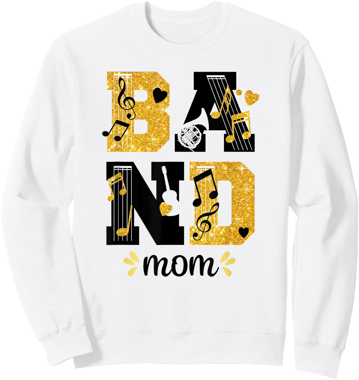 Proud Band Mom Musical Marching Band Mom Yellow and Black Sweatshirt - Sweatshirt | White