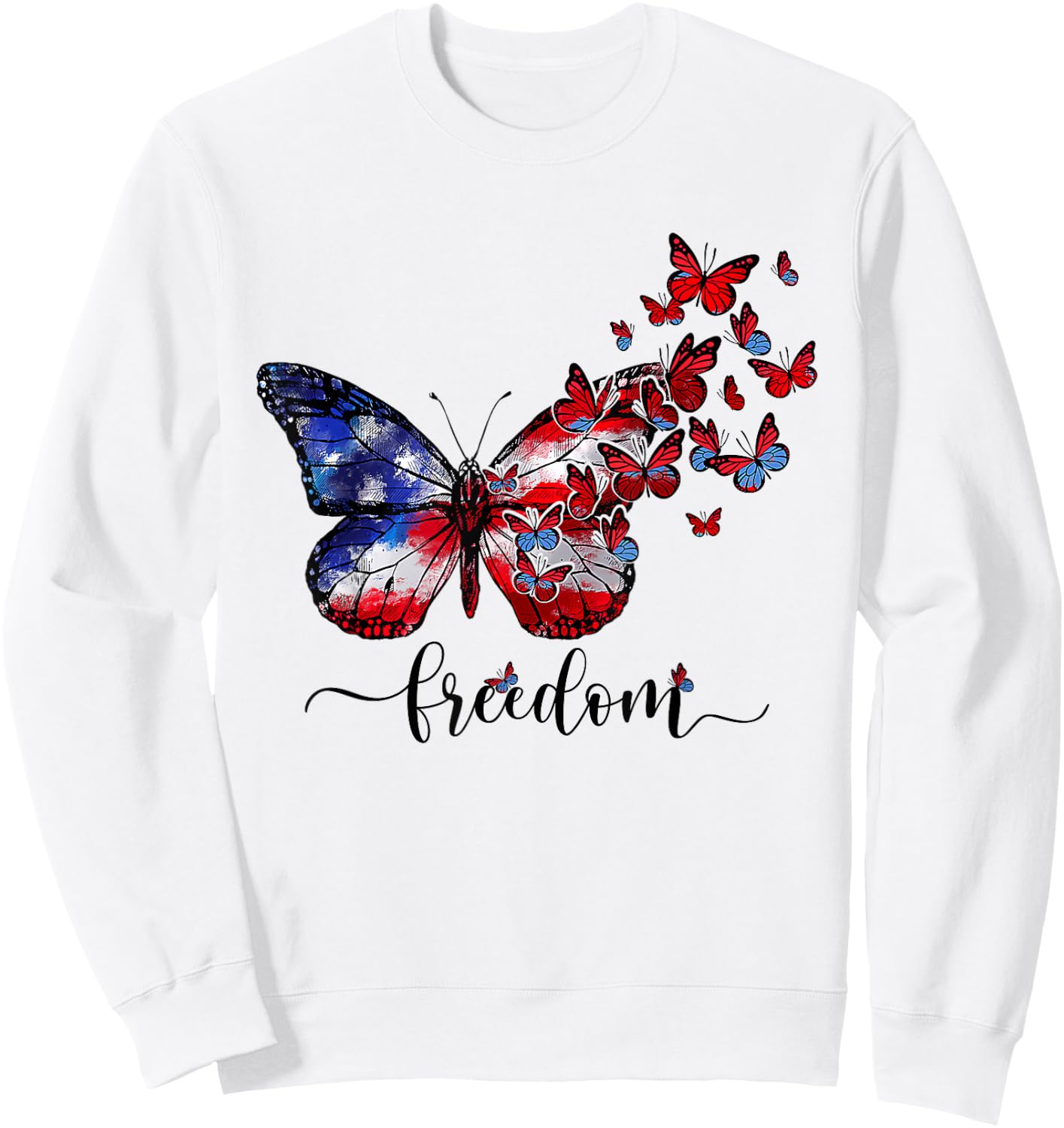 USA Flag Butterfly Freedom Happy 4th Of July Kids Men Sweatshirt - Sweatshirt | White