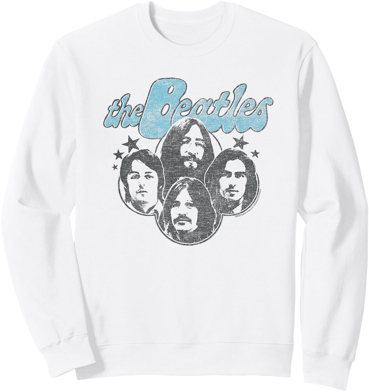 The Beatles - Groovy Blue Logo with Band Member Faces Sweatshirt - Sweatshirt | White