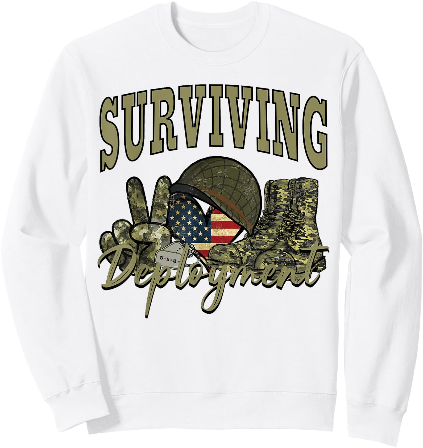 Surviving Deployment Red Friday Military US Flag Army Family Sweatshirt - Sweatshirt | White