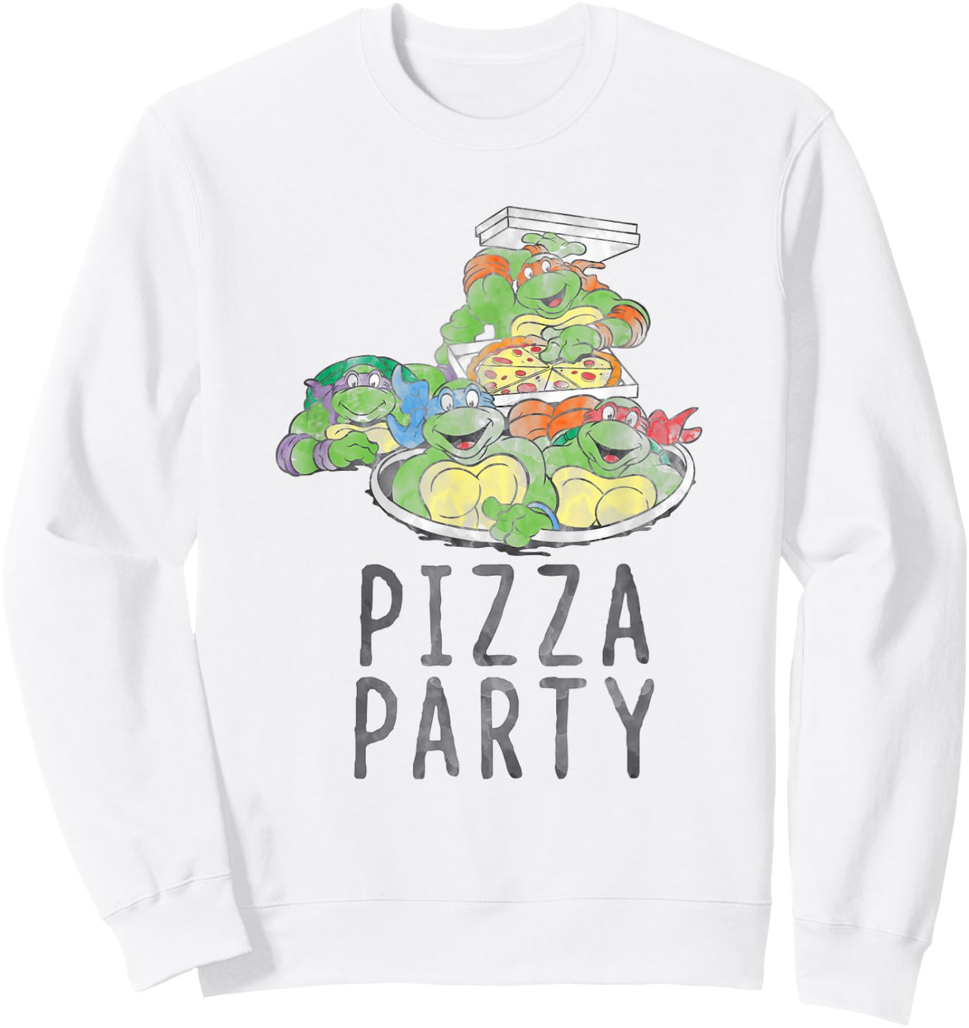 Teenage Mutant Ninja Turtles Vintage Pizza Party Group Sweatshirt - Sweatshirt | White