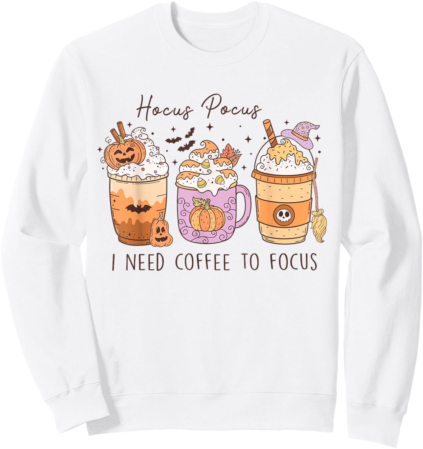 Hocus Pocus I Need Coffee To Focus Vintage Halloween Sweatshirt - Sweatshirt | White