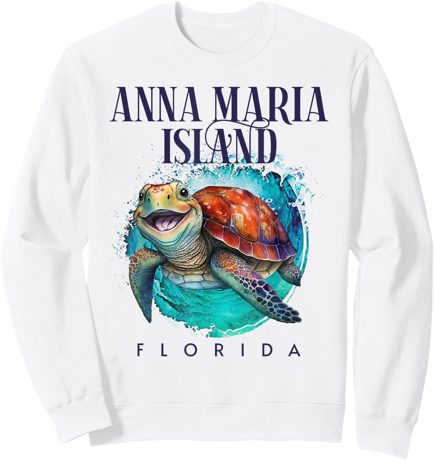 Anna Maria Island Florida Watercolor Happy Sea Turtle Sweatshirt - Sweatshirt | White