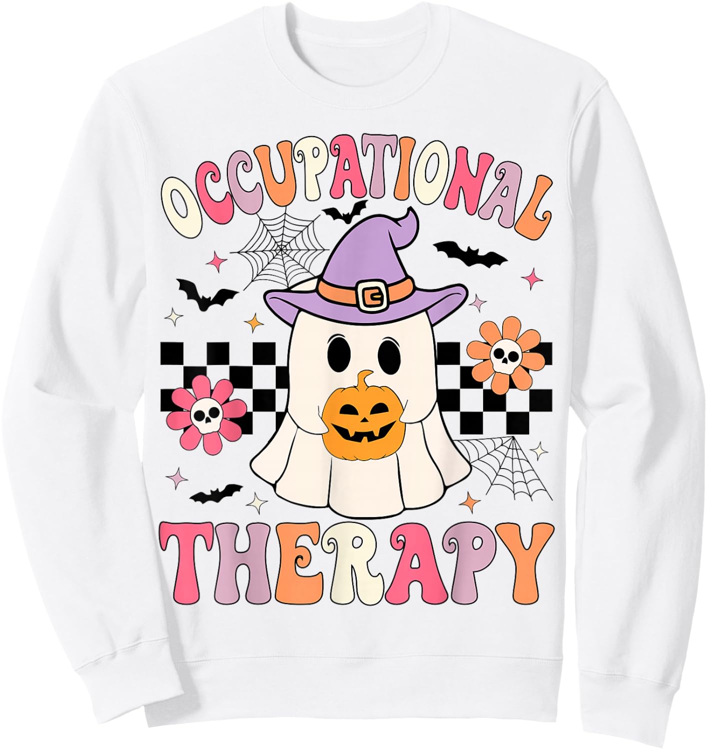 OT Occupational Therapy Halloween Retro Ghost OT Halloween Sweatshirt - Sweatshirt | White
