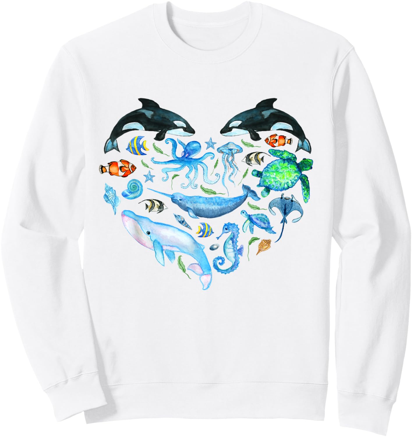 Watercolor Sea Animals Kids Ocean Wildlife Marine Creatures Sweatshirt - Sweatshirt | White