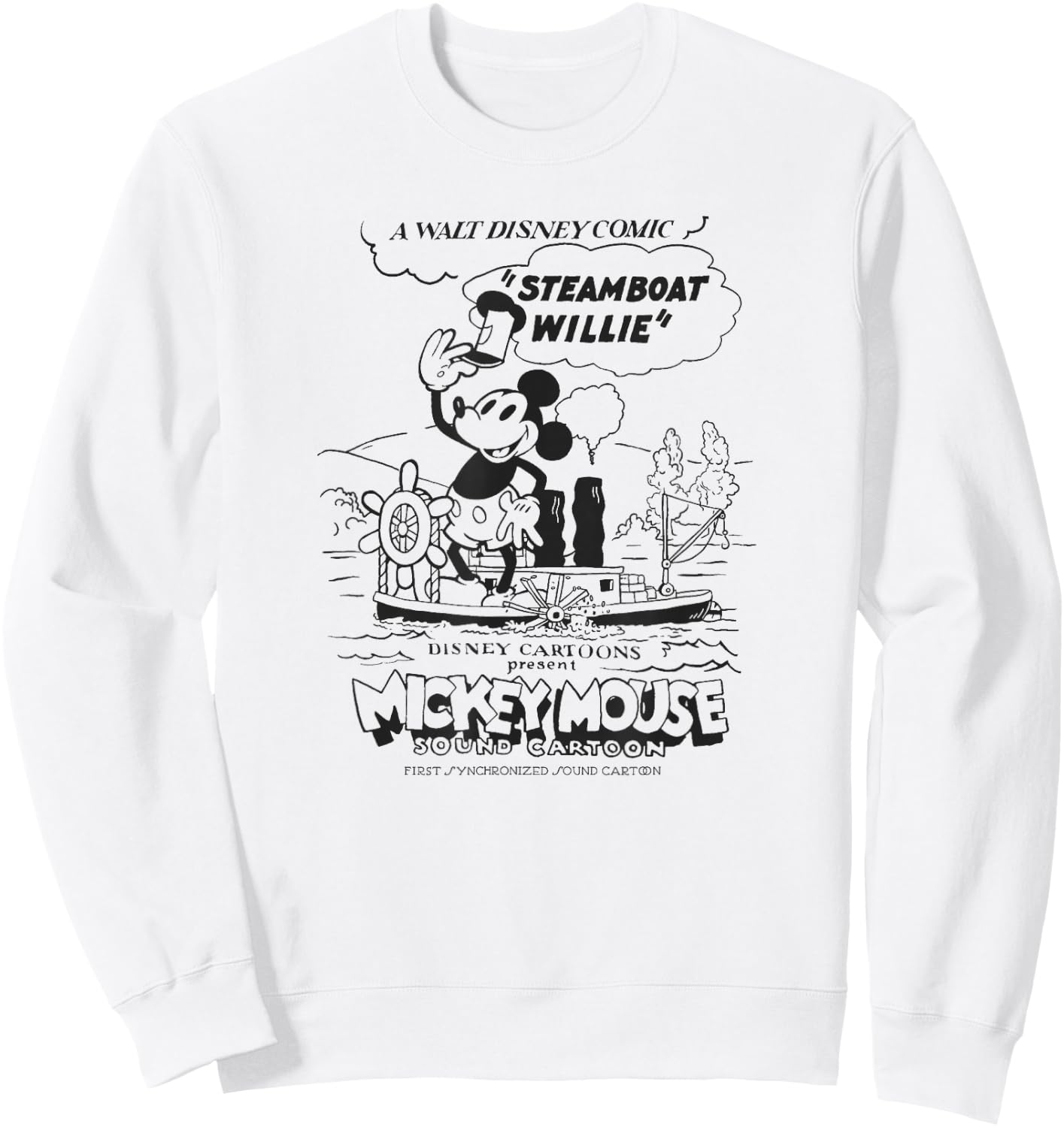 Disney Mickey and Friends Steamboat Willie Sound Cartoon Sweatshirt - Sweatshirt | White