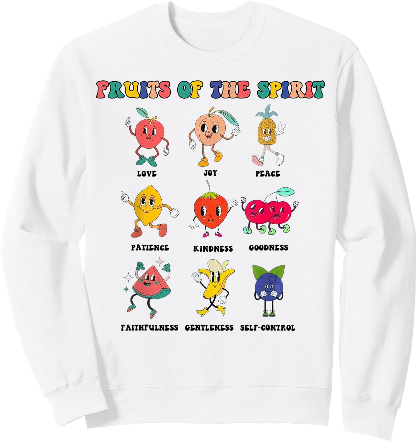 Kids Fruit Of The Spirit Retro Christian Cute Bible Sweatshirt - Sweatshirt | White