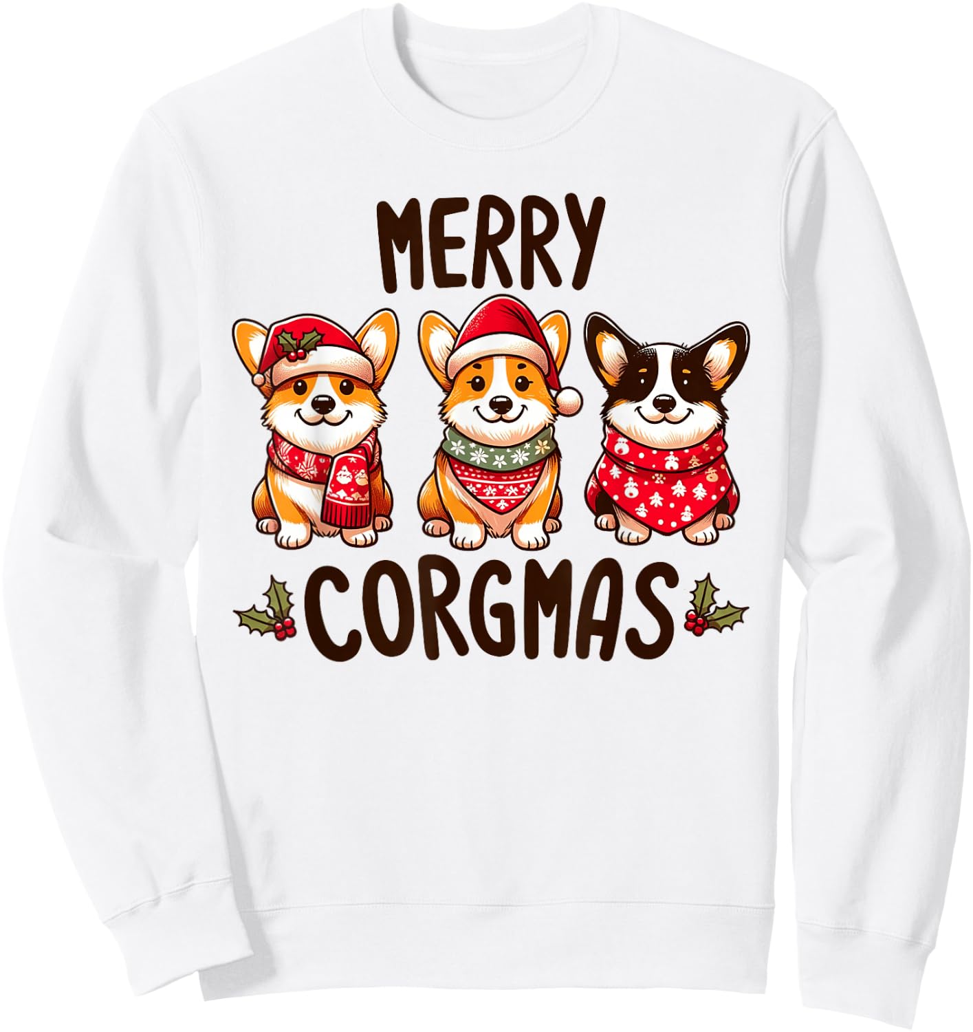 Merry Corgmas Santa Hat Christmas Corgi Dog Mom Dad Owner Sweatshirt - Sweatshirt | White