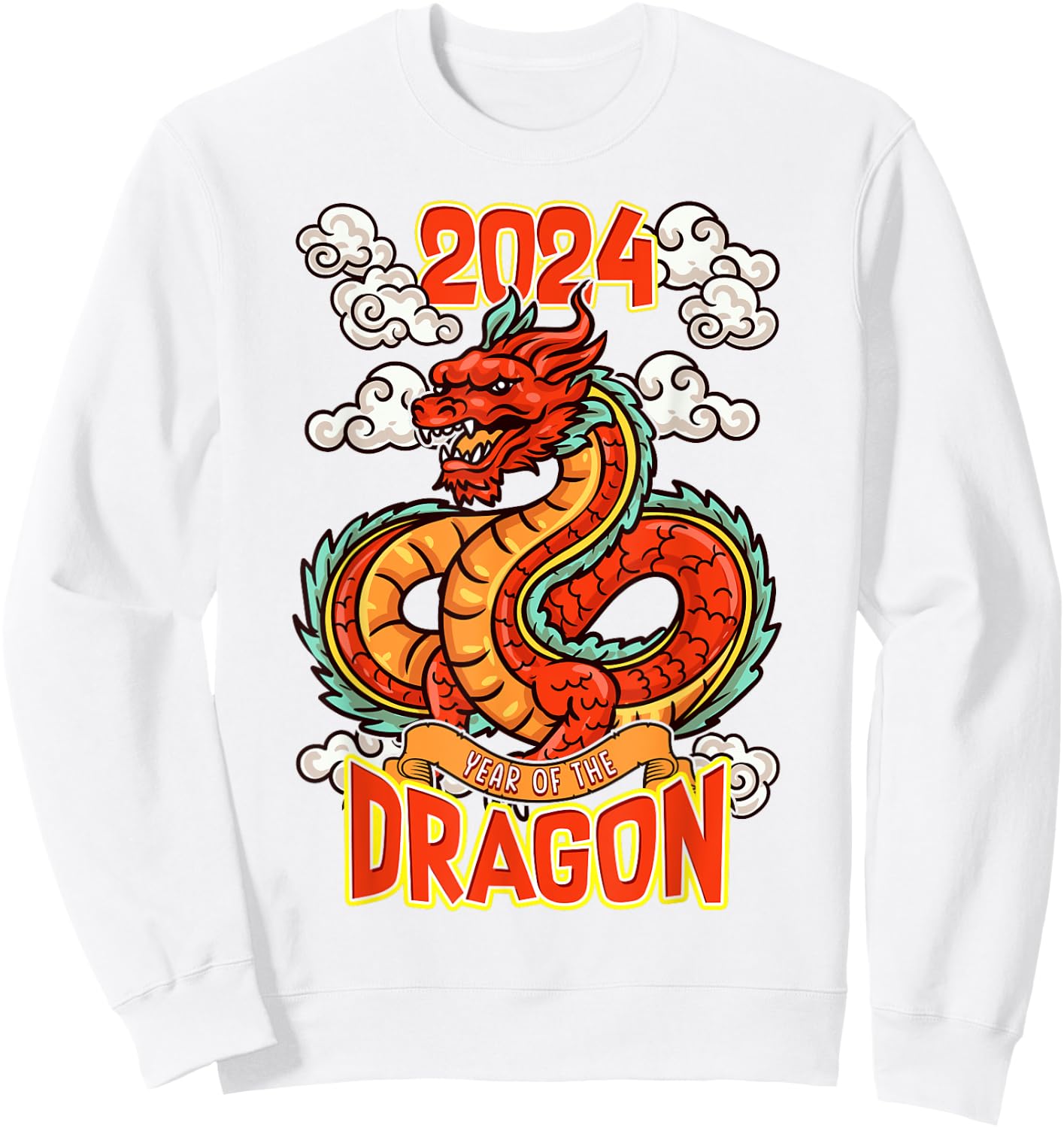 Chinese New Year of the Dragon 2024 Red Orange Sweatshirt - Sweatshirt | White
