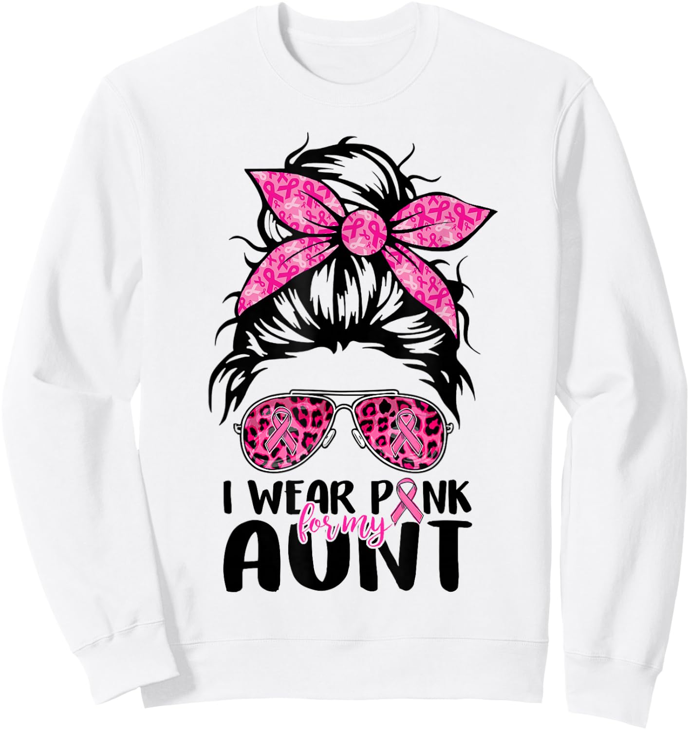 I Wear Pink For My Aunt Messy Bun Breast Cancer Support Sweatshirt - Sweatshirt | White