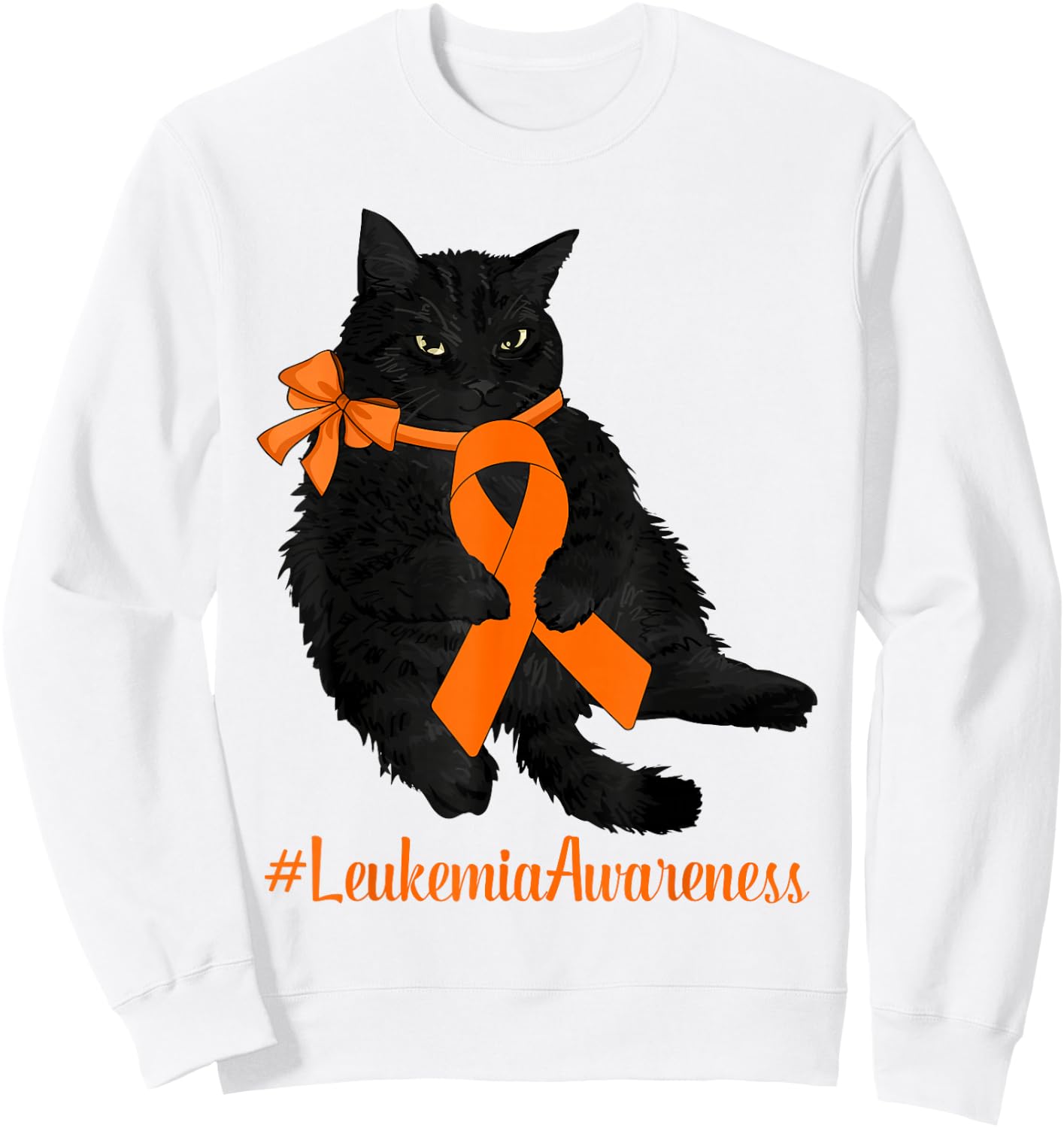 Leukemia Awareness Warrior Fighter Black Cat Orange Ribbon Women Kids Sweatshirt - Sweatshirt | White