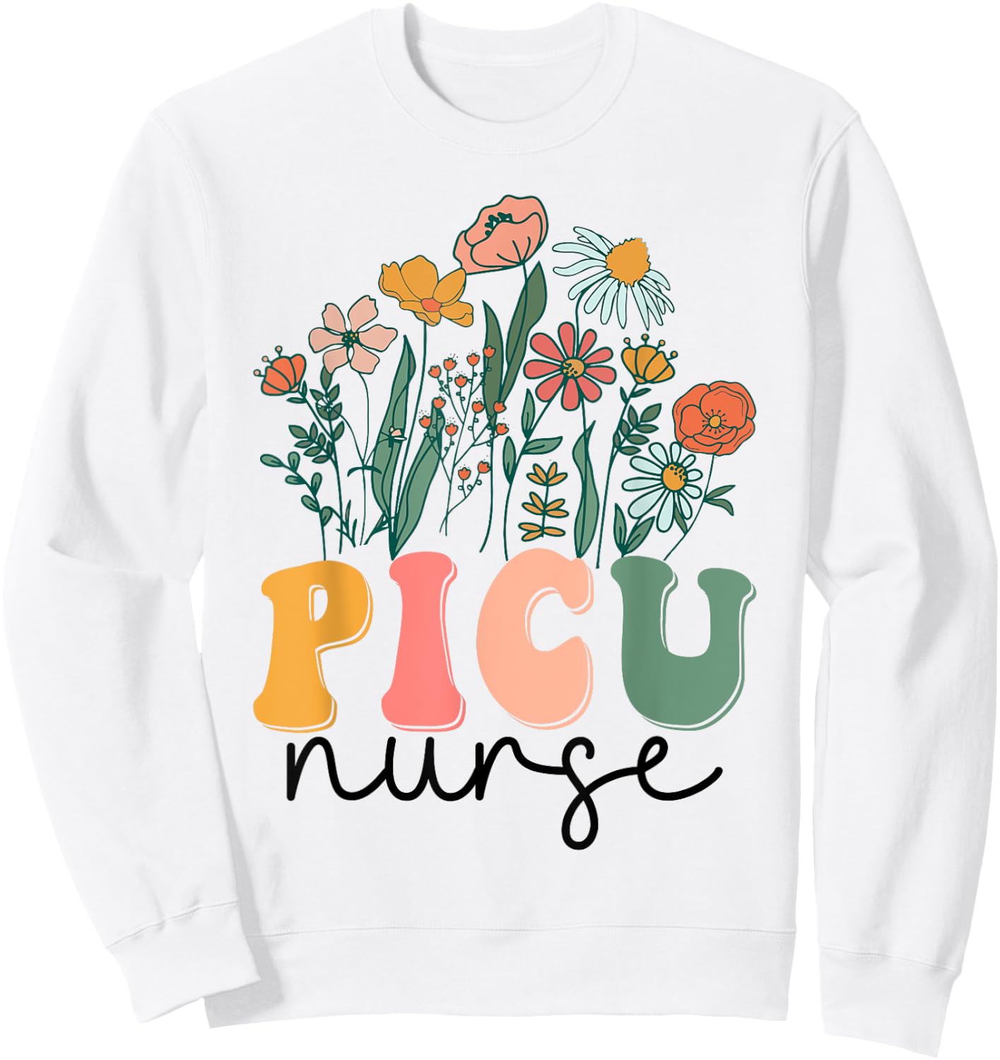 Groovy Wildflower Picu Nurse Sweatshirt - Sweatshirt | White