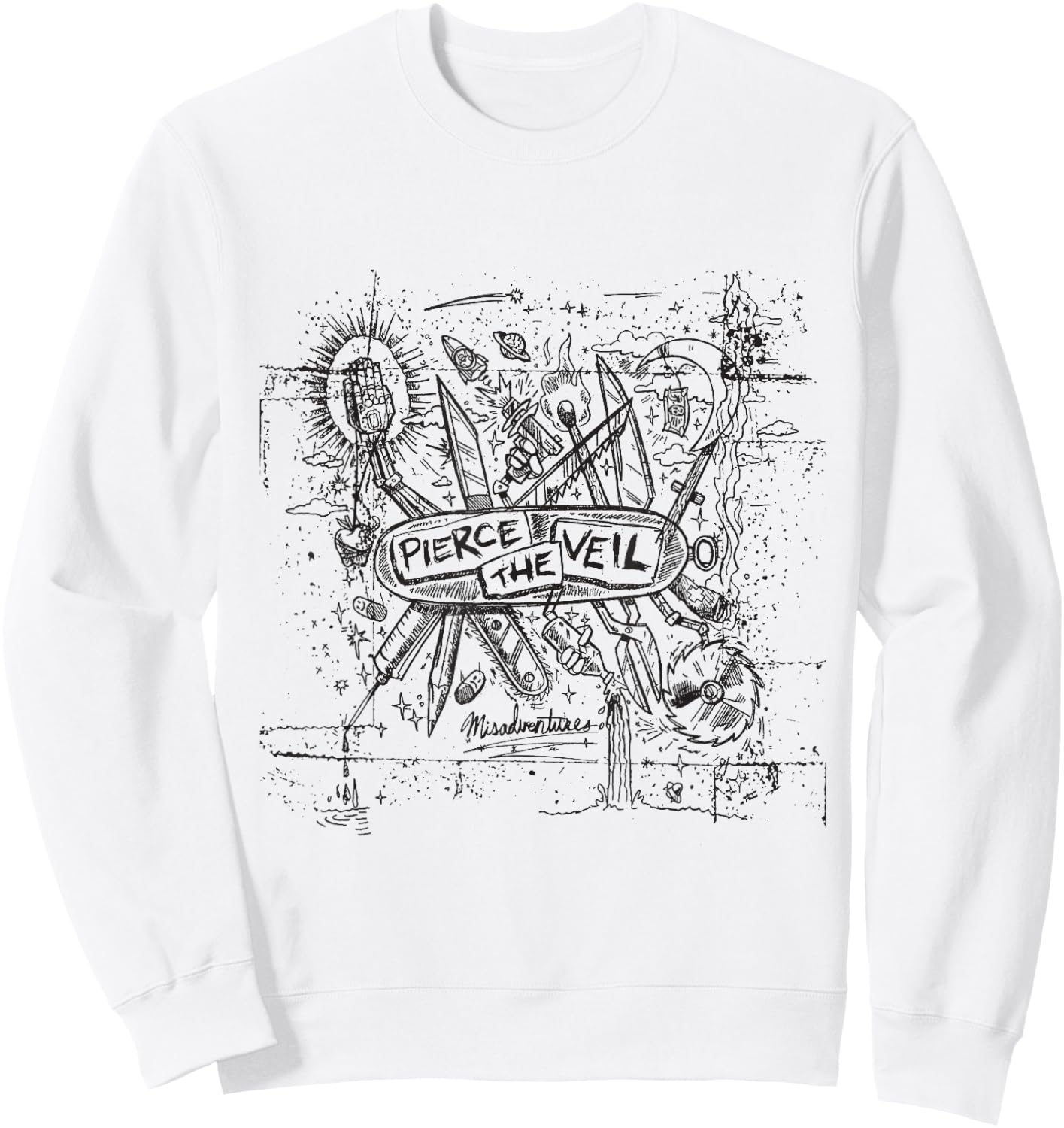 Pierce The Veil - Misadventures Cover in Black Print Sweatshirt - Sweatshirt | White