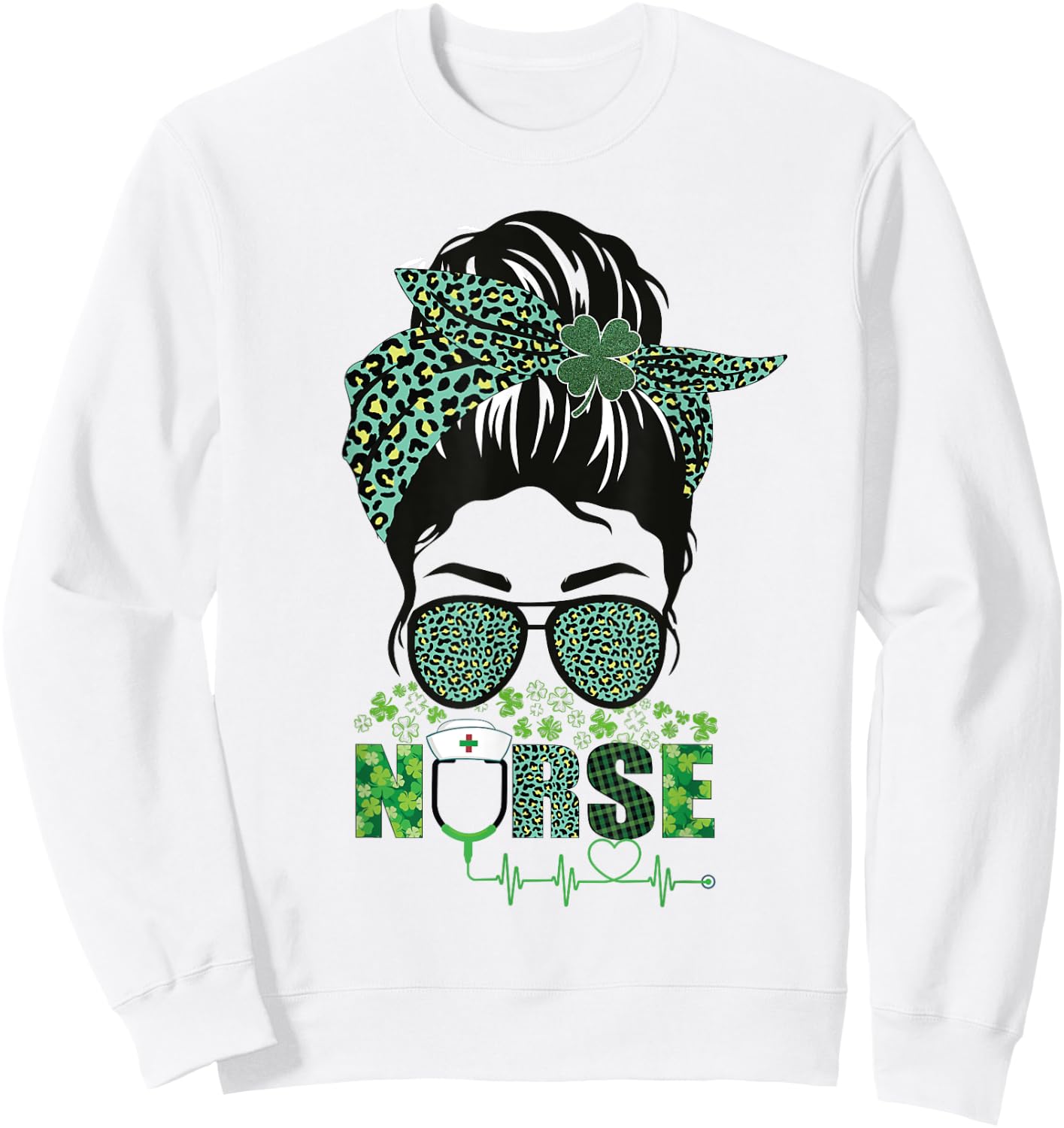 Irish Nurse Shamrock St Patrick's Day Nurse Messy Bun Sweatshirt - Sweatshirt | White