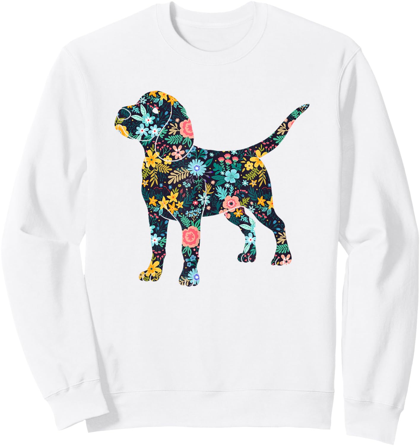 Beagle Floral Dog Silhouette Graphic Sweatshirt - Sweatshirt | White