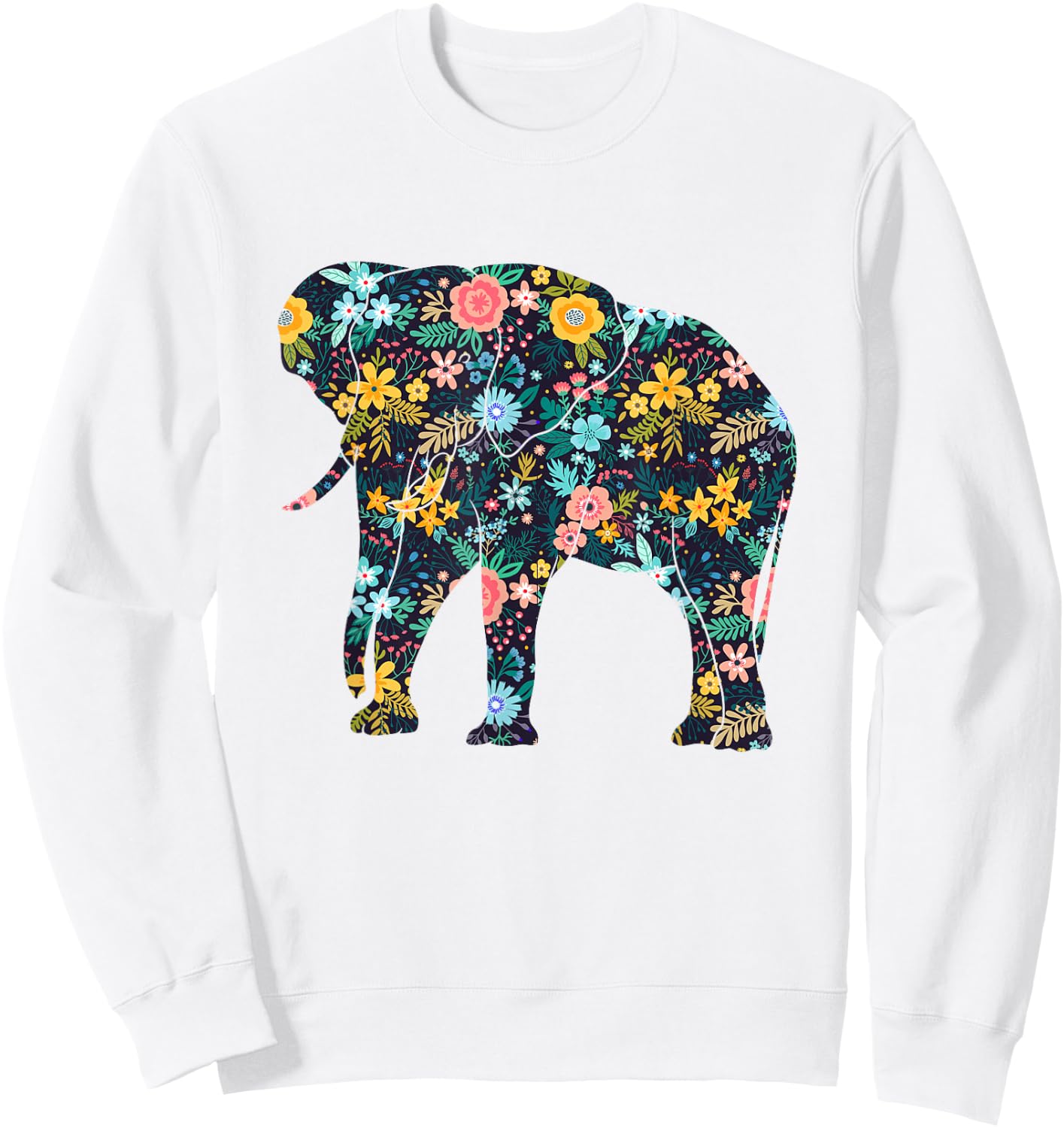 Floral Elephant Silhouette Girls Graphic Sweatshirt - Sweatshirt | White