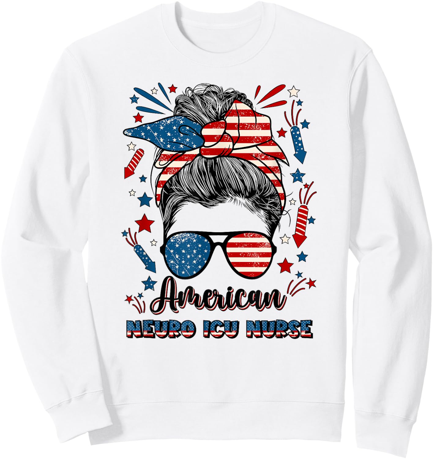 4th Of July Neuro ICU Nurse American Flag Neuro ICU Nursing Men Sweatshirt - Sweatshirt | White
