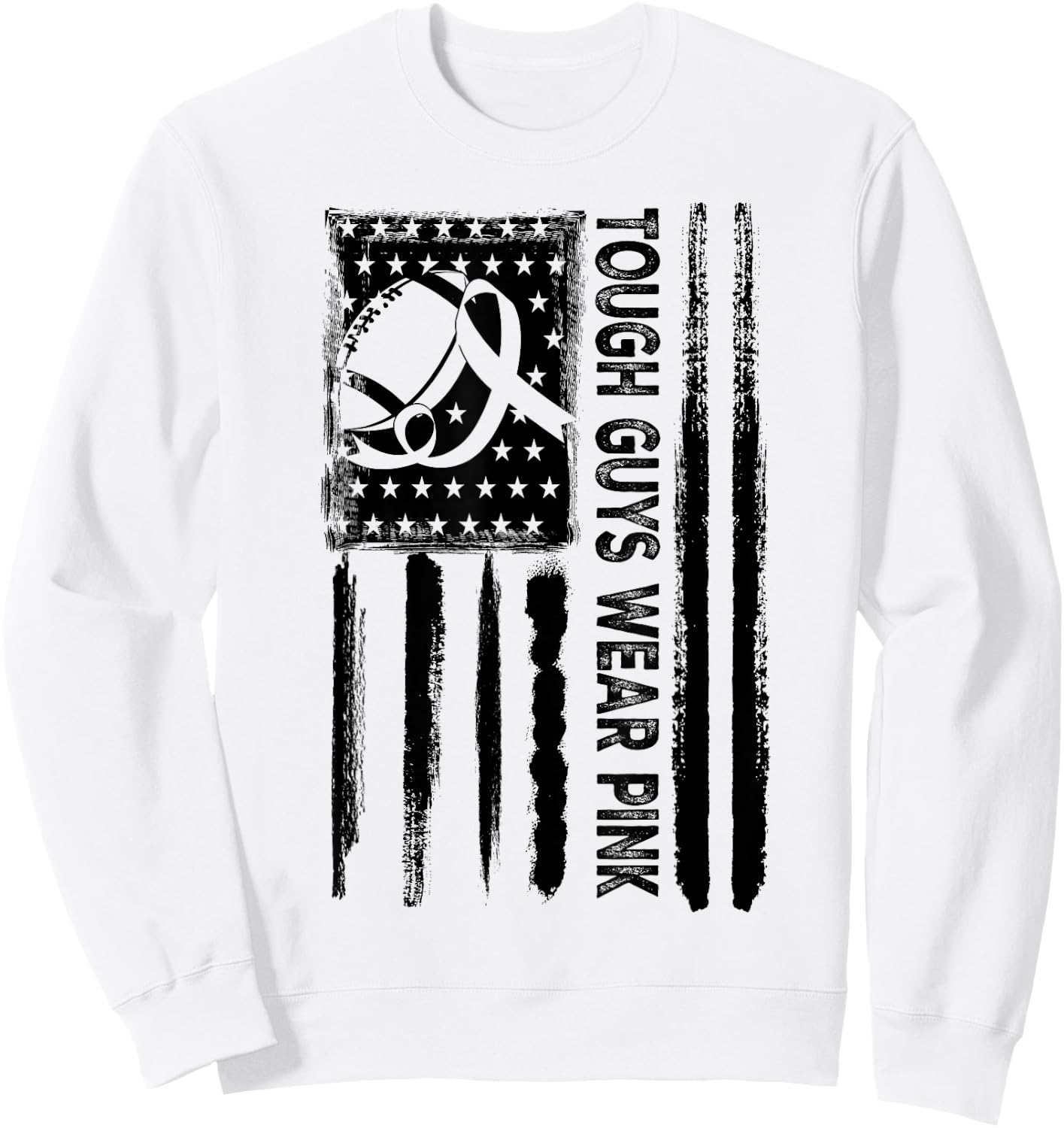 Tough Guys Wear Pink Breast Cancer Football American Flag Sweatshirt - Sweatshirt | White