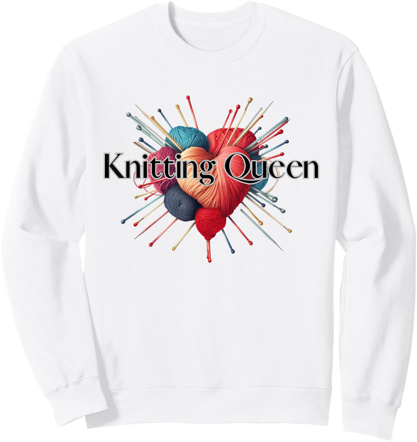 Heartwarming Creations: Knitting Supplies in Harmonious Form Sweatshirt - Sweatshirt | White