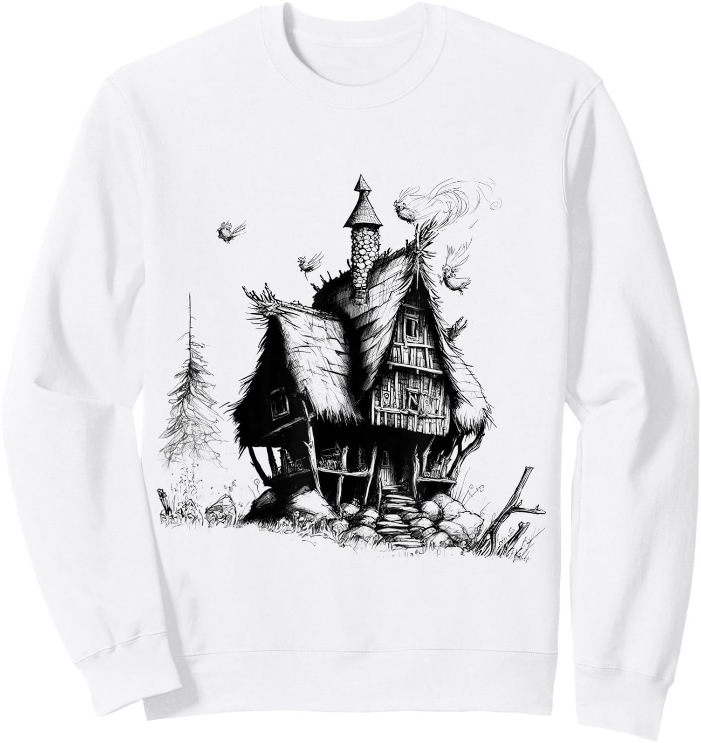Walking House on Chicken Legs Slavic folklore Baba Yaga Art Sweatshirt - Sweatshirt | White