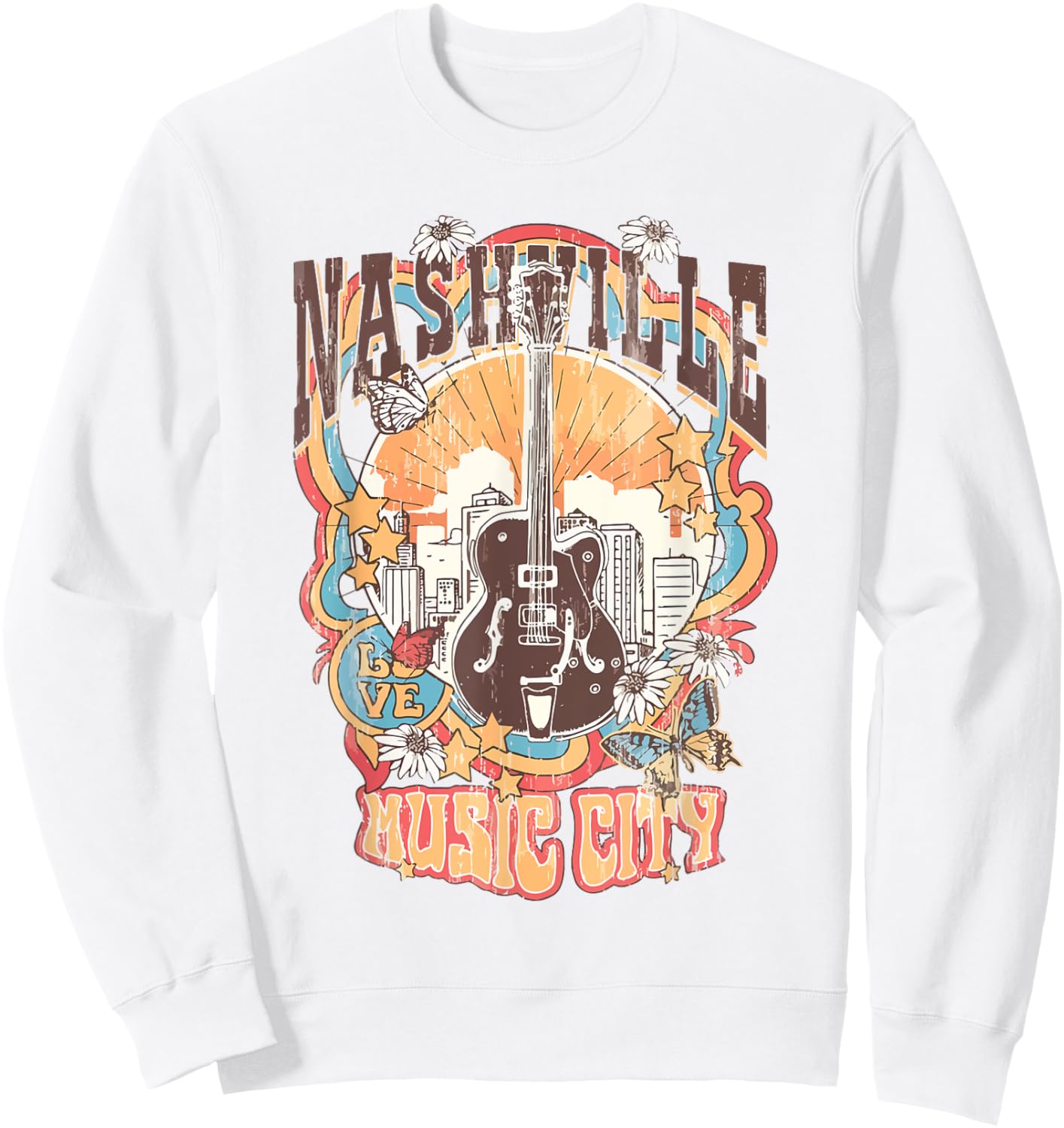 Nashville Tennessee Guitar Country Music City Guitarist Gift Sweatshirt - Sweatshirt | White