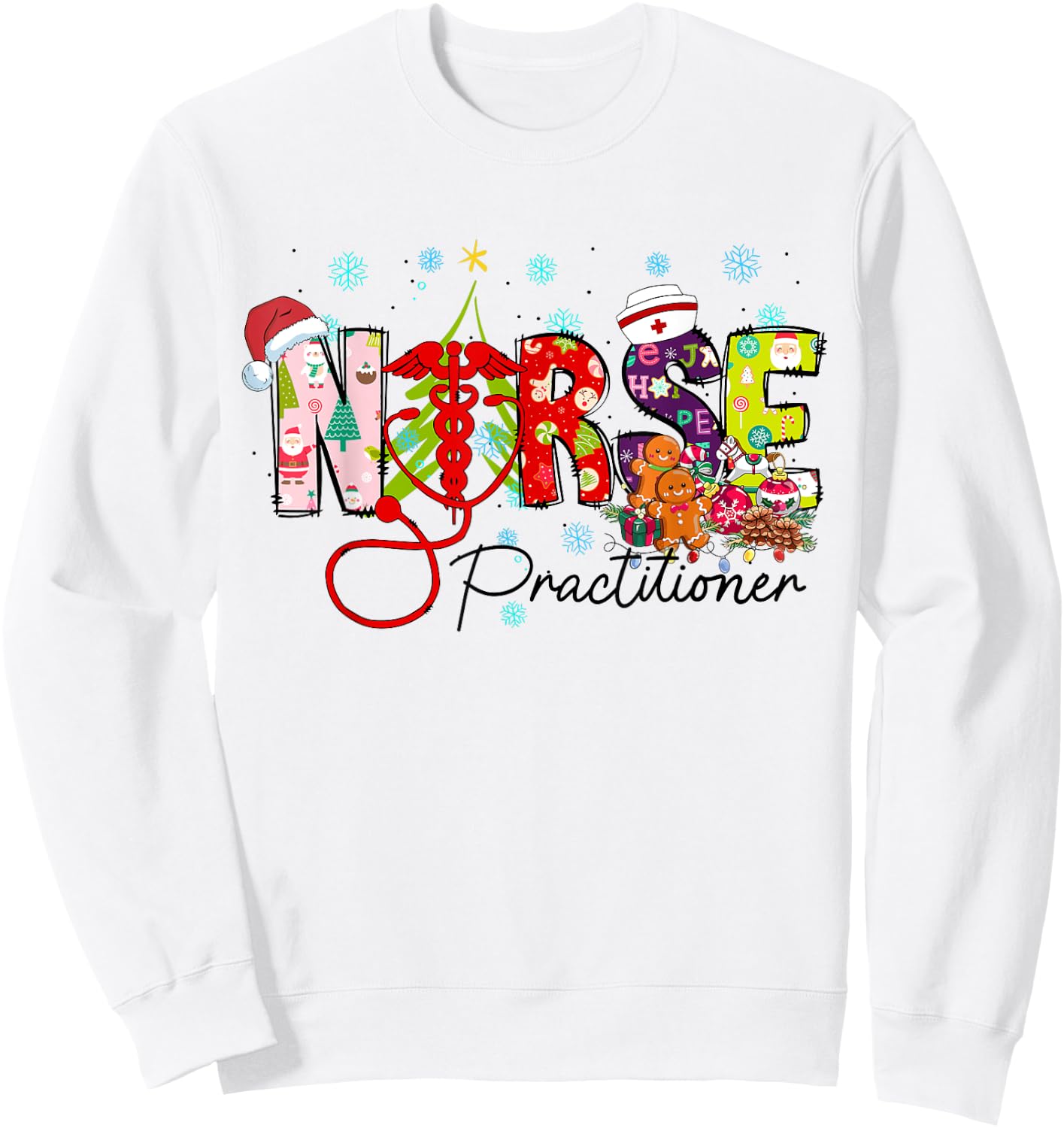 Women Christmas Nurse Practitioner Nurse Crew Stethoscope Sweatshirt - Sweatshirt | White