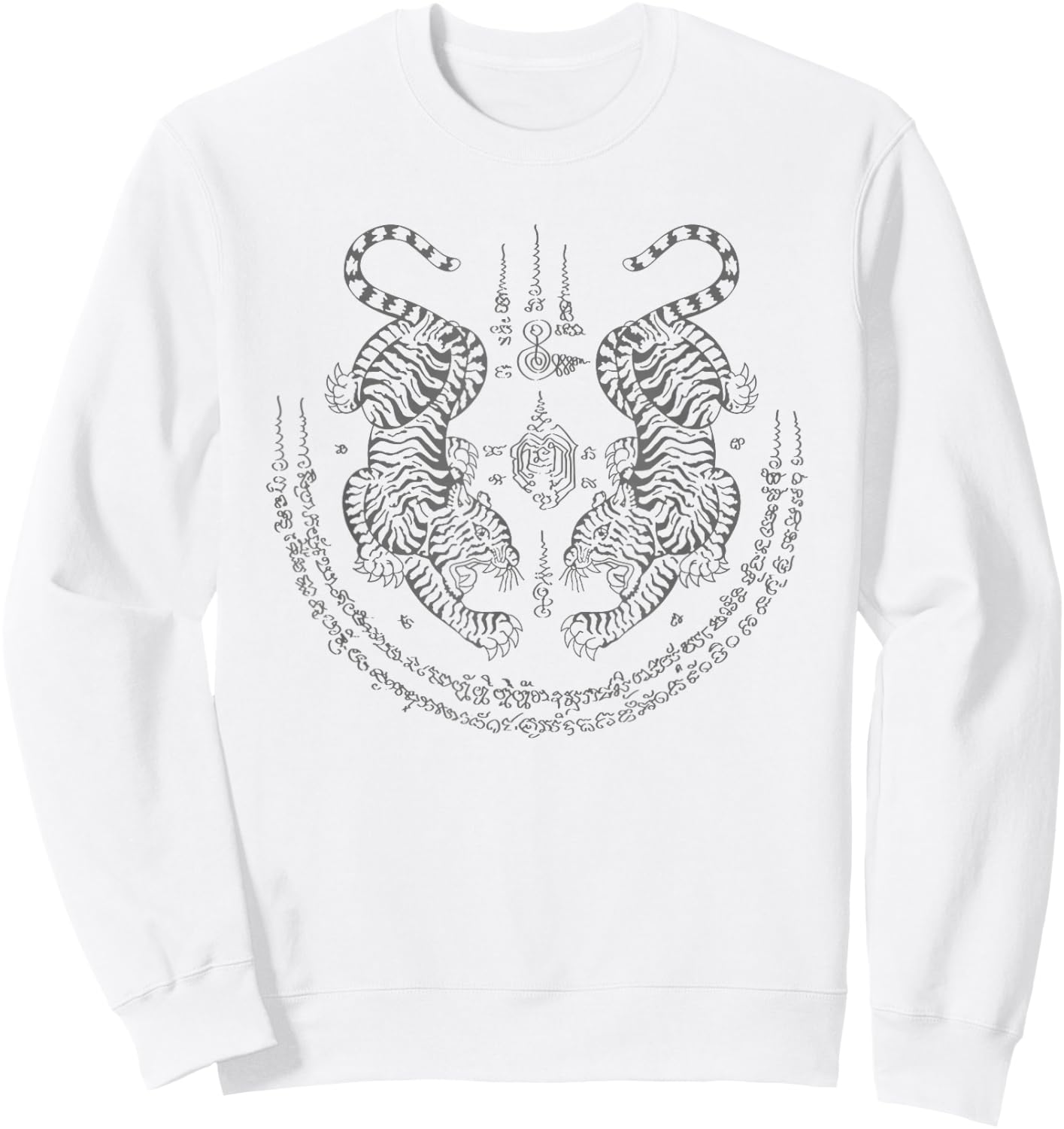 Thai Tattoo Twin Tiger Sak Yant Muay Thai Thailand Graphic Sweatshirt - Sweatshirt | White