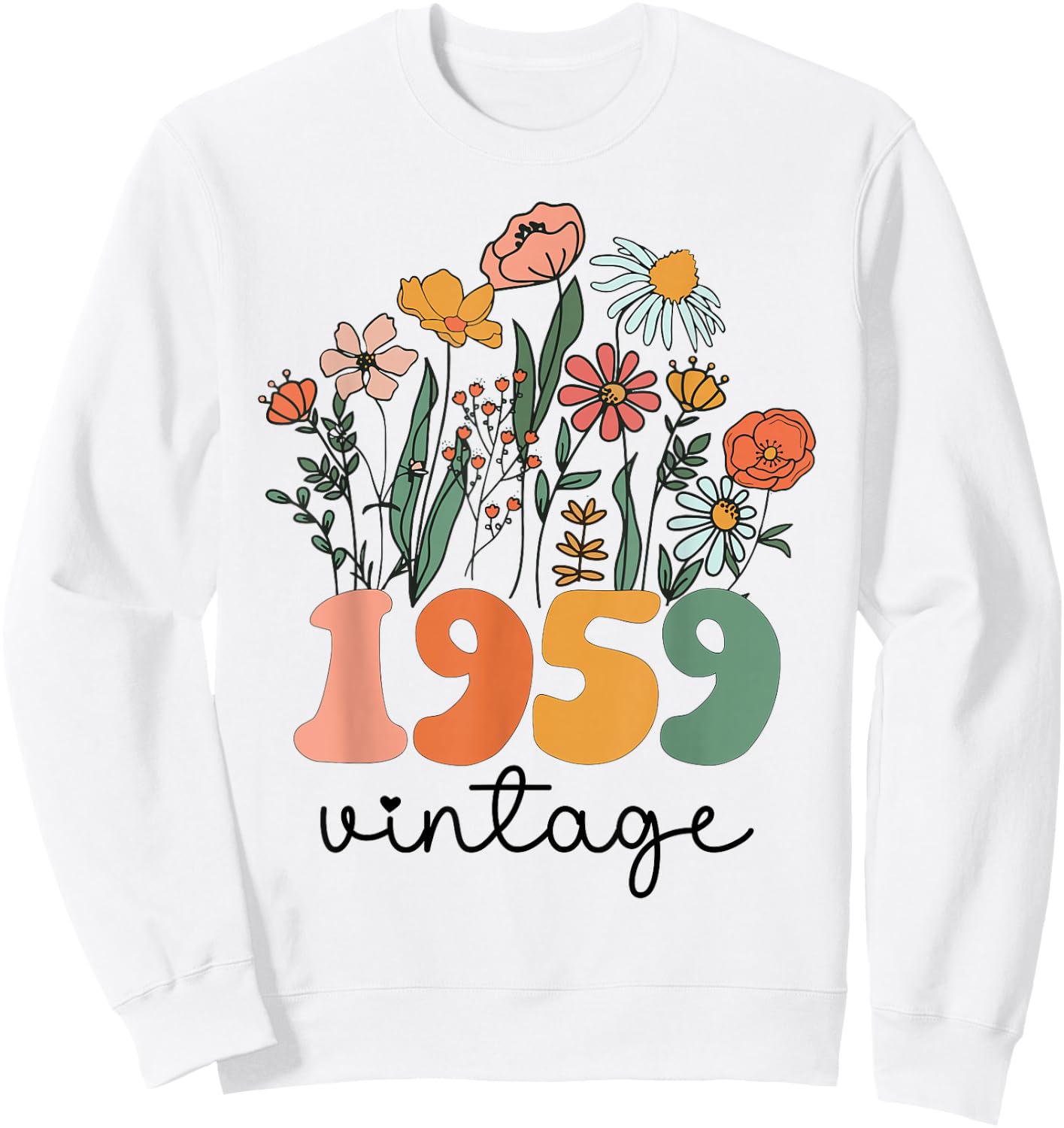 66 Years Old Vintage 1959 66th Women Birthday Wildflower Sweatshirt - Sweatshirt | White