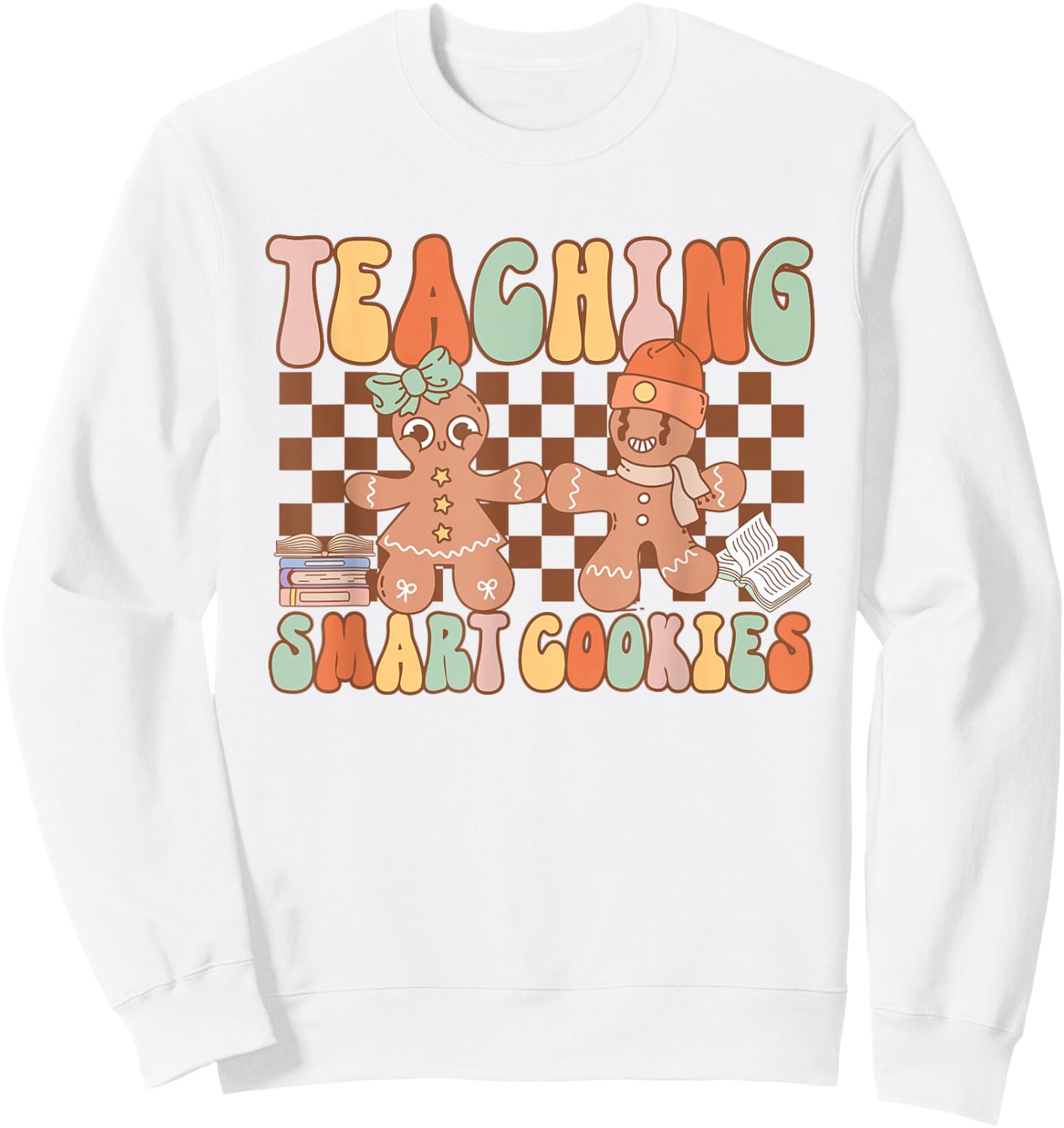 Retro Teaching Smart Cookies Teacher Christmas Gingerbread Sweatshirt - Sweatshirt | White