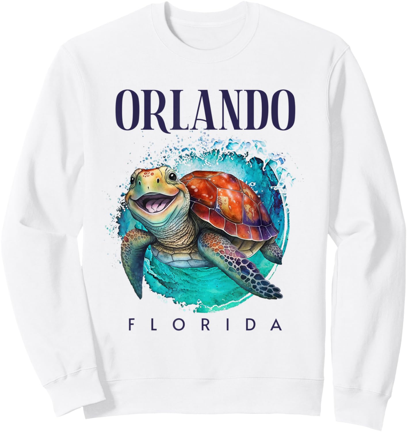 Orlando Florida Watercolor Happy Sea Turtle Sweatshirt - Sweatshirt | White