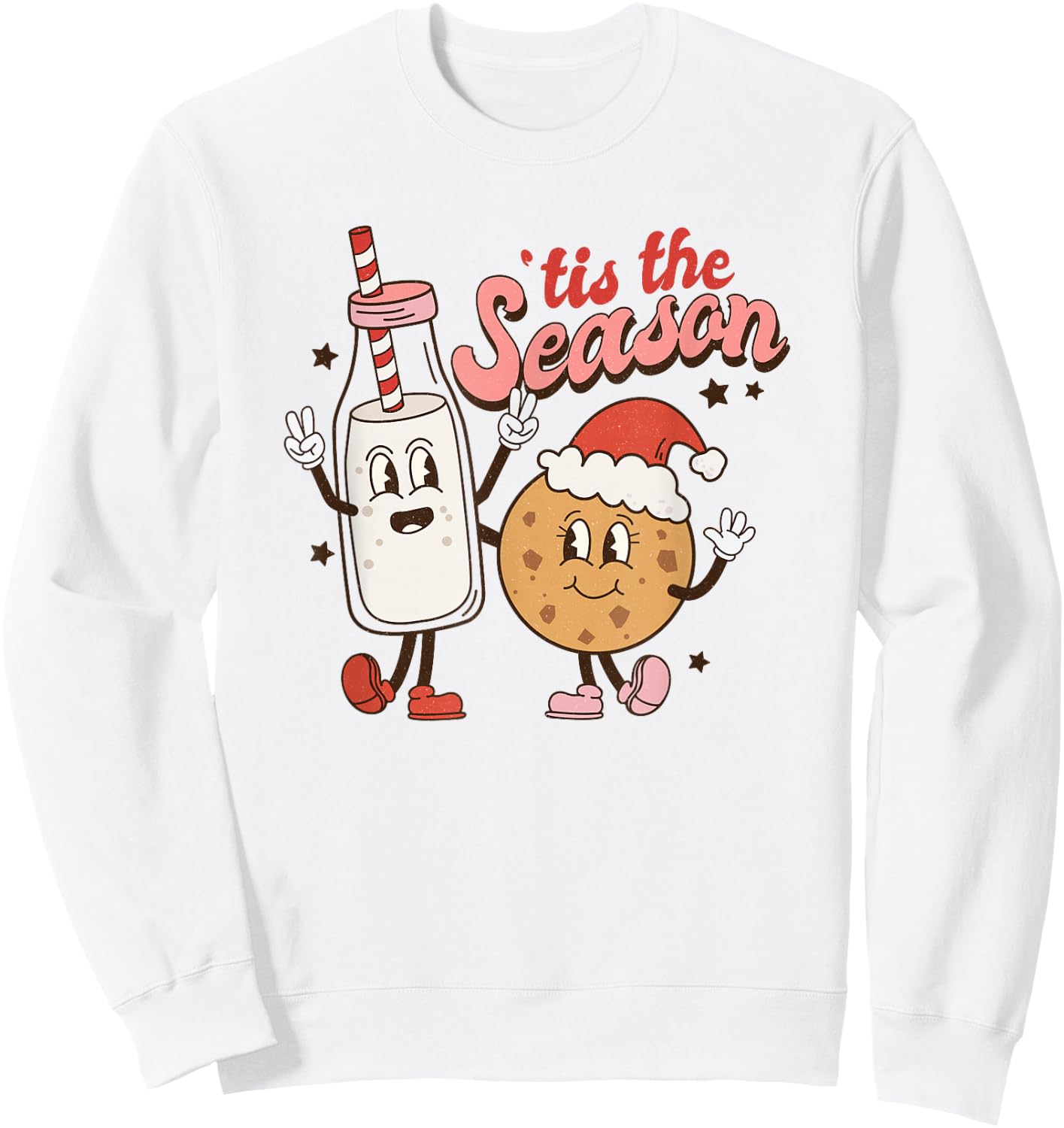 Tis The Season Retro Milk and Cookie Christmas Sweatshirt - Sweatshirt | White